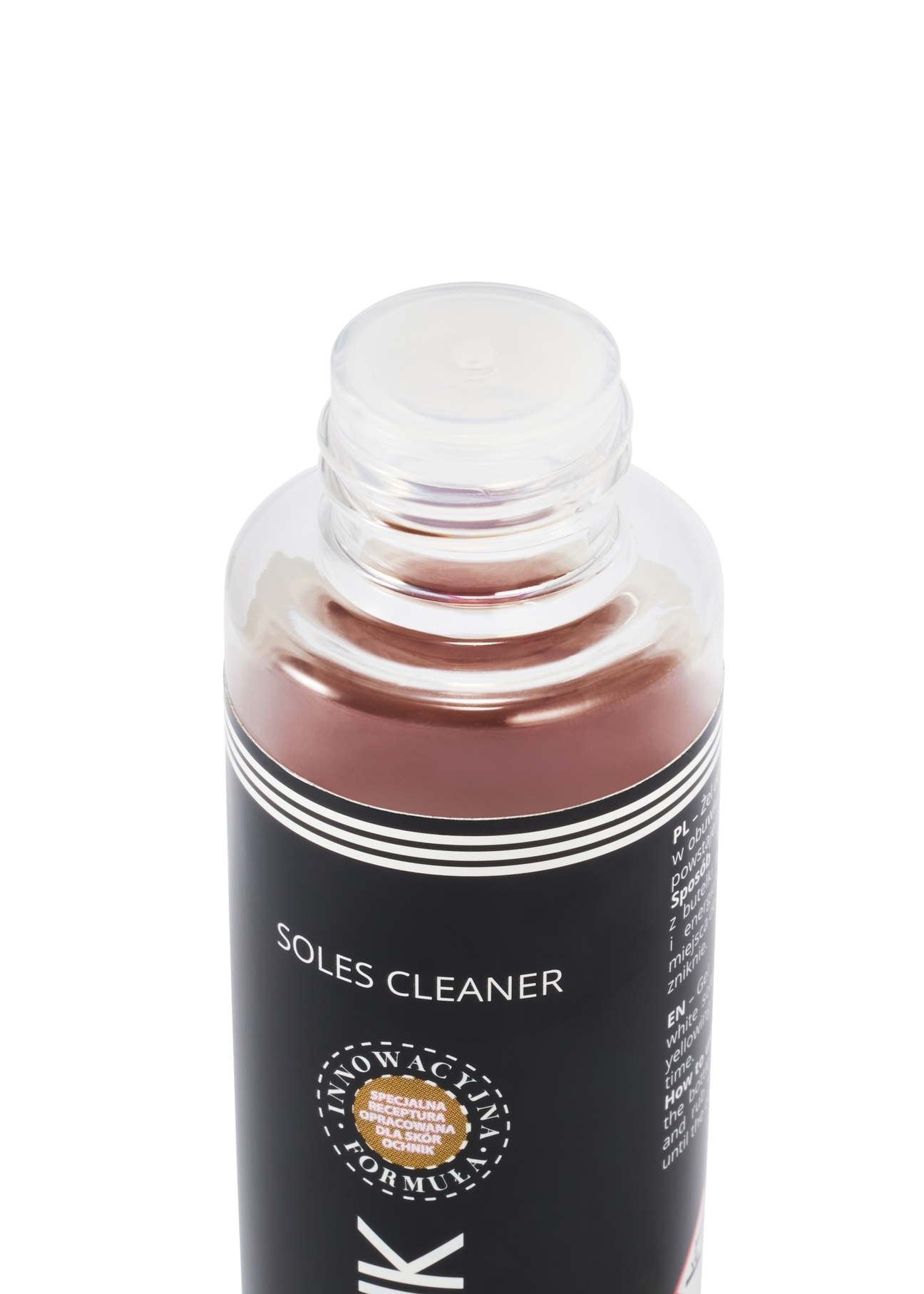 SOLES-CLEANER white sole gel, close-up of the product, viewed on a white background.