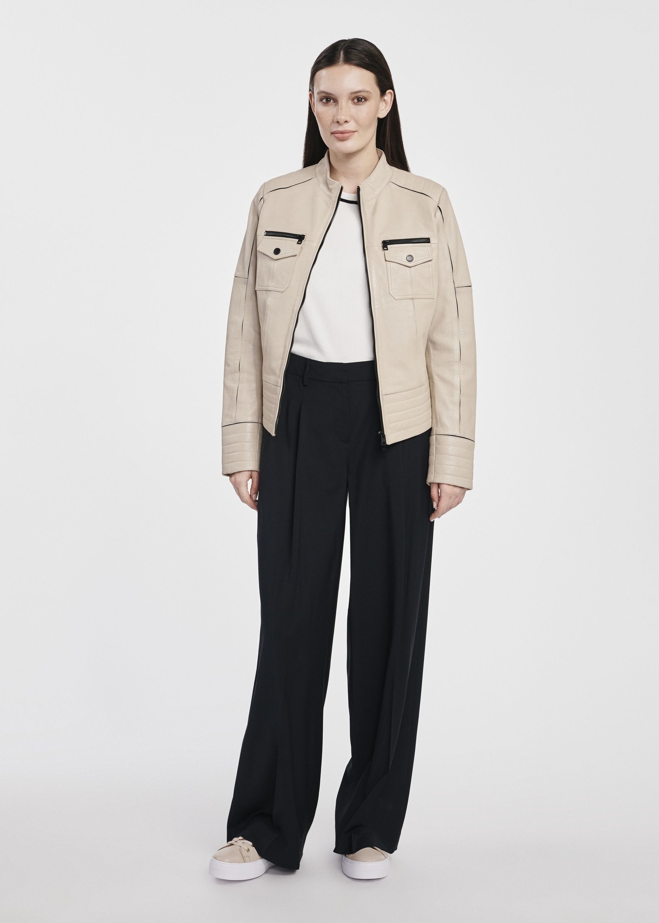 Beige leather biker jacket for women KURDS-0528-2841(W25)-02