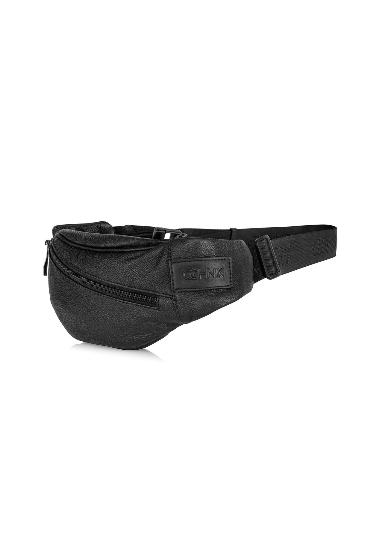 Men's black leather waist bag TORMS-0440B-99(Z25), diagonal product view on white background.