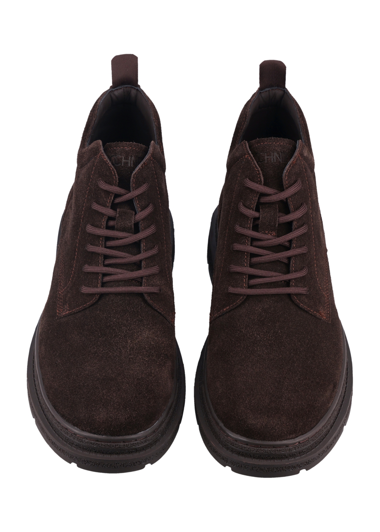 Dark brown suede men's ankle boots BUTYM-0577-1I(Z26), front product view on white background.