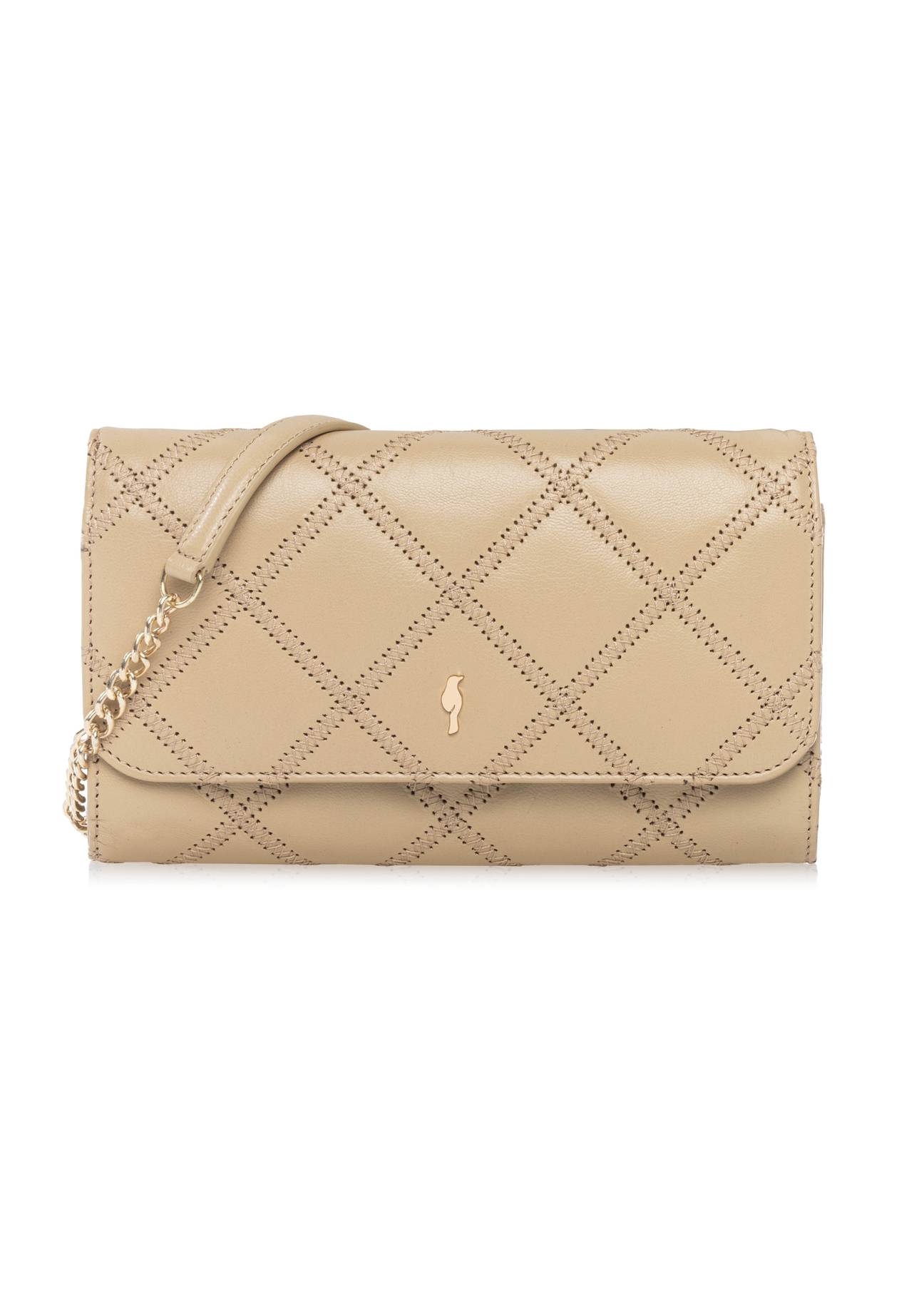 Small beige leather women's handbag TORES-1043-1B(W26) - front product view, on white background.