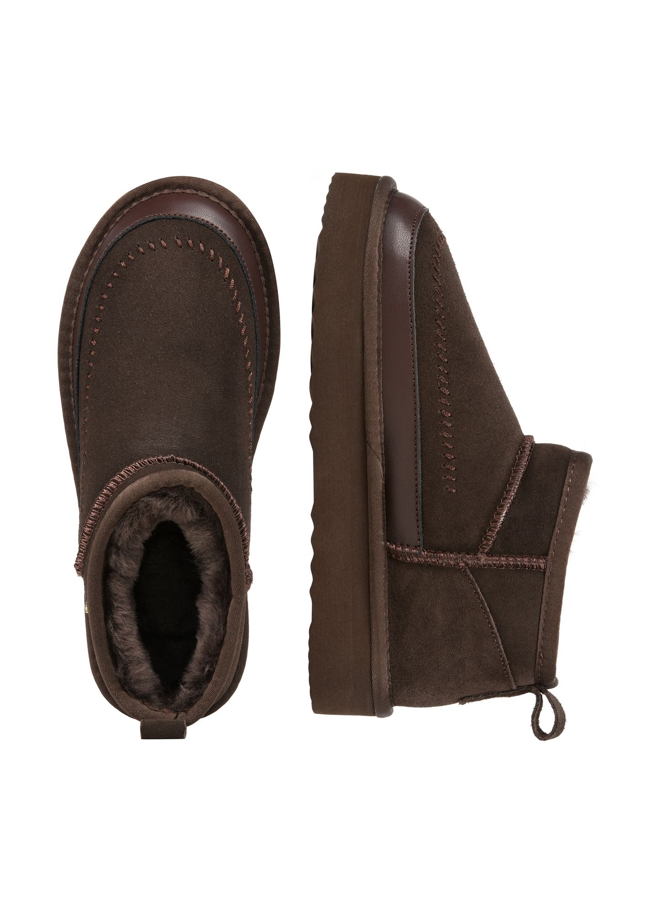 Brown women's snow boots BUTYD-1220-89(Z25) - product view from above on a white background.