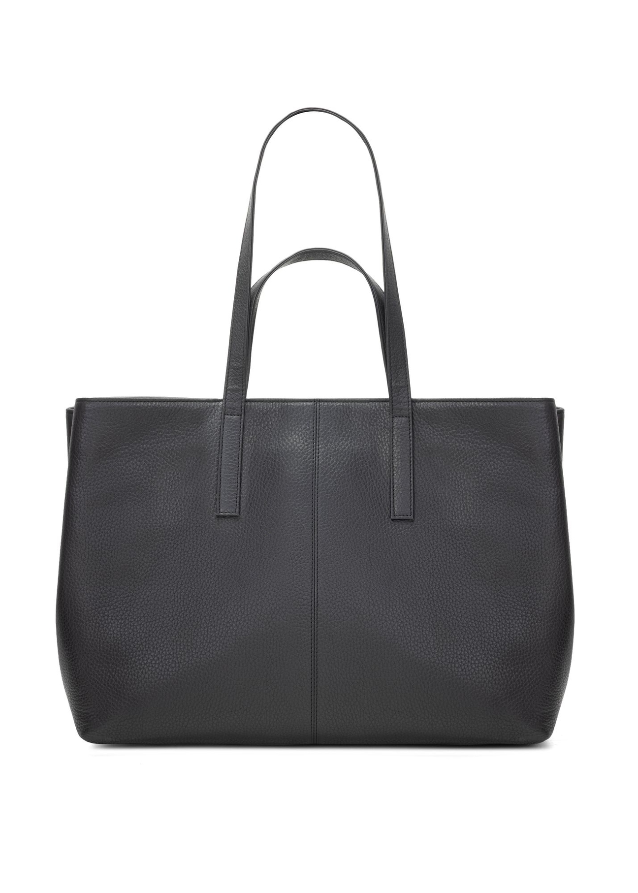 Black leather shopper bag TORES-1281-99(W26) - product view from the back, on a white background.