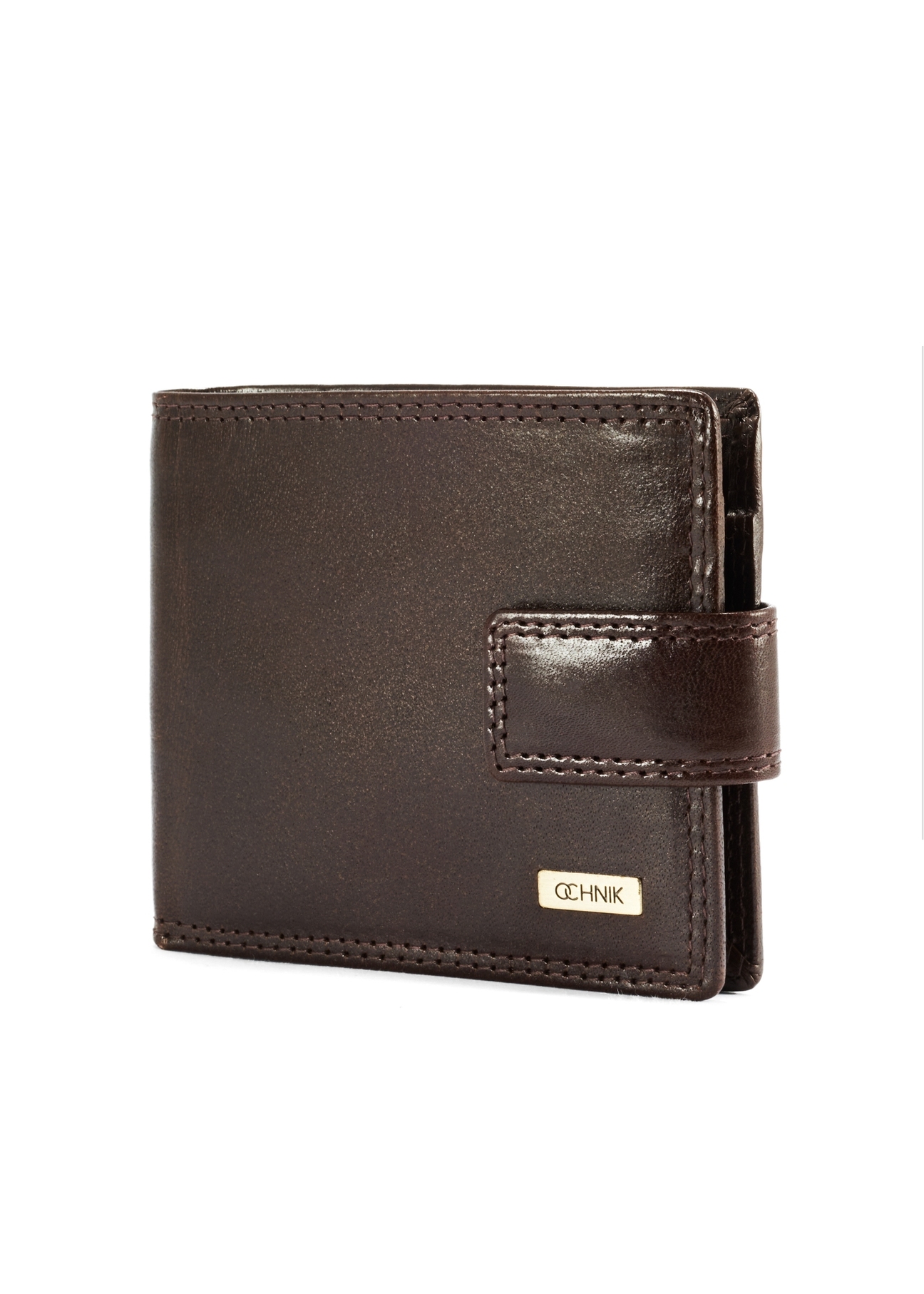Chocolate men's leather wallet PL-105-89(KS) - diagonal product view on white background.
