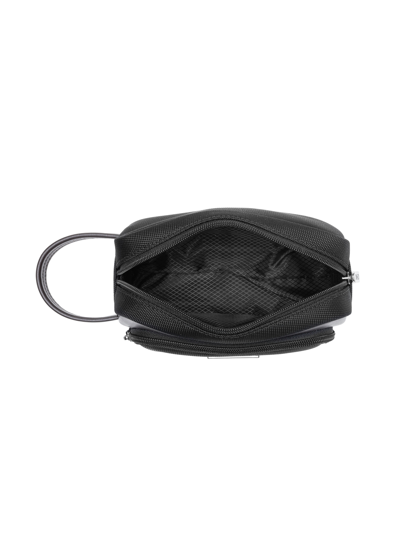 Black and brown men's cosmetic bag TORMN-0379-98(Z25), product view from the inside on a white background.