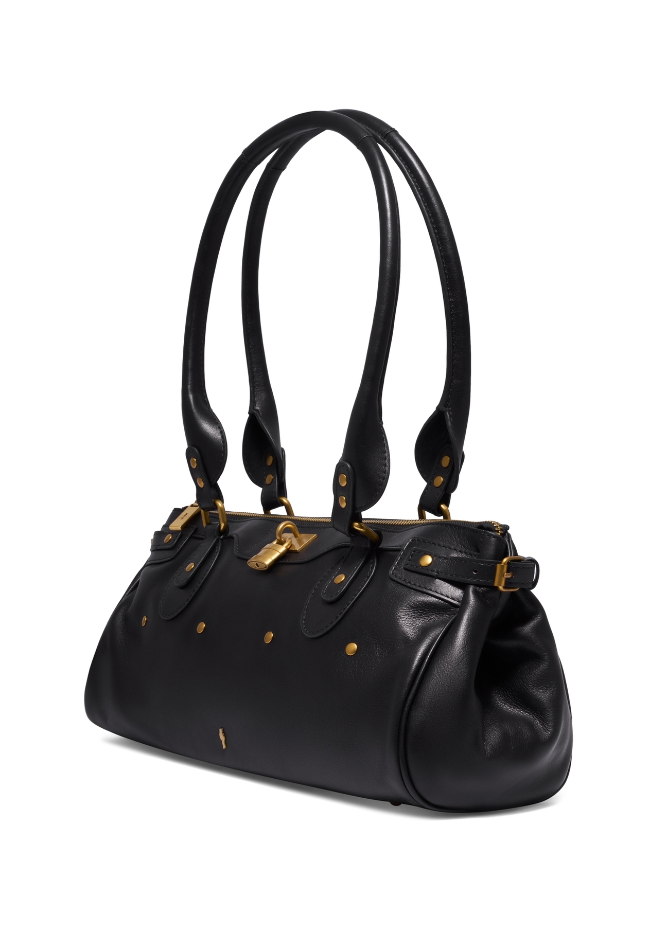 Black leather shoulder bag TORES-1369-99(Z26), diagonal product view on white background.