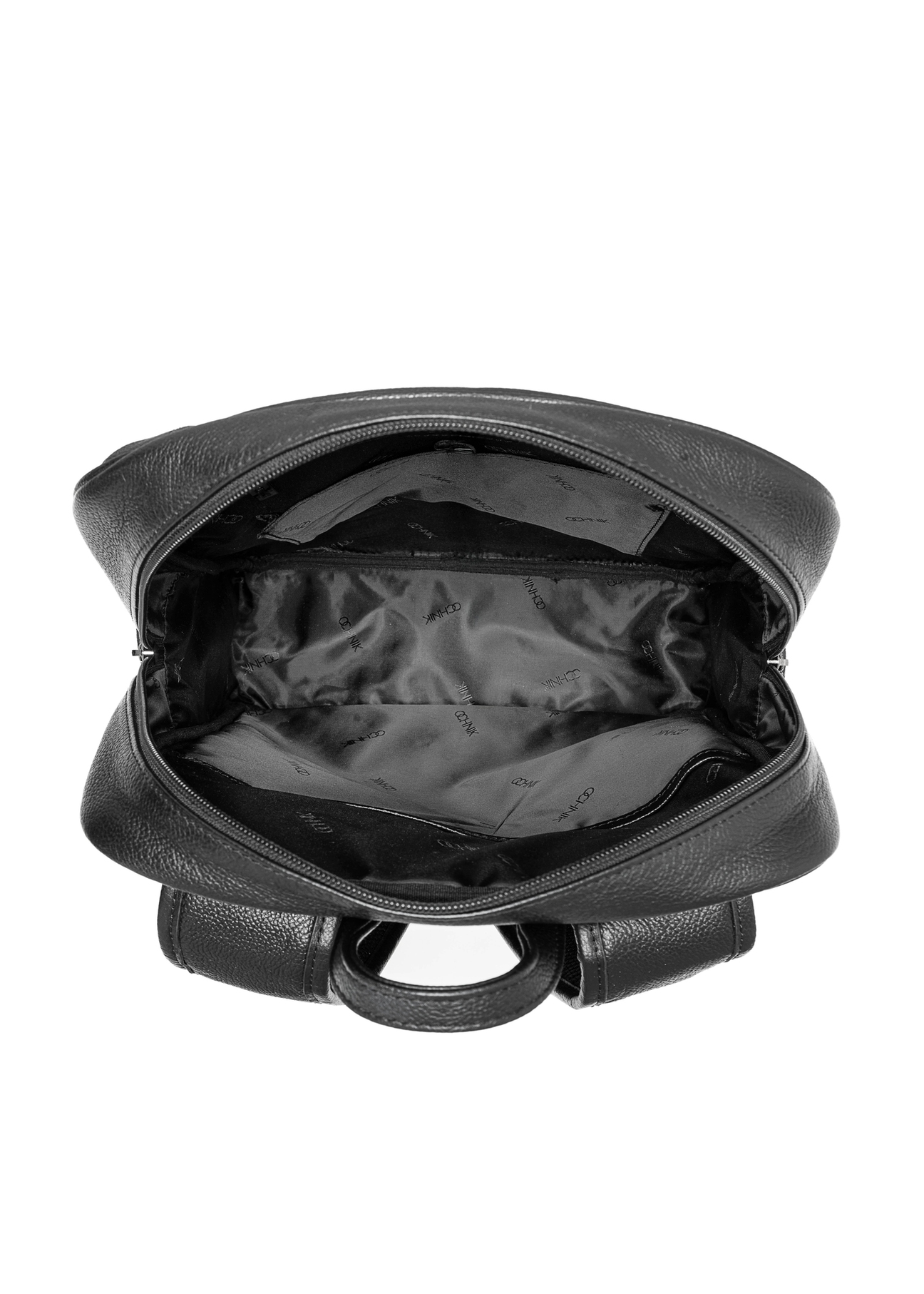 Men's leather black backpack TORMS-0477-99(Z25), product view from the inside on a white background.