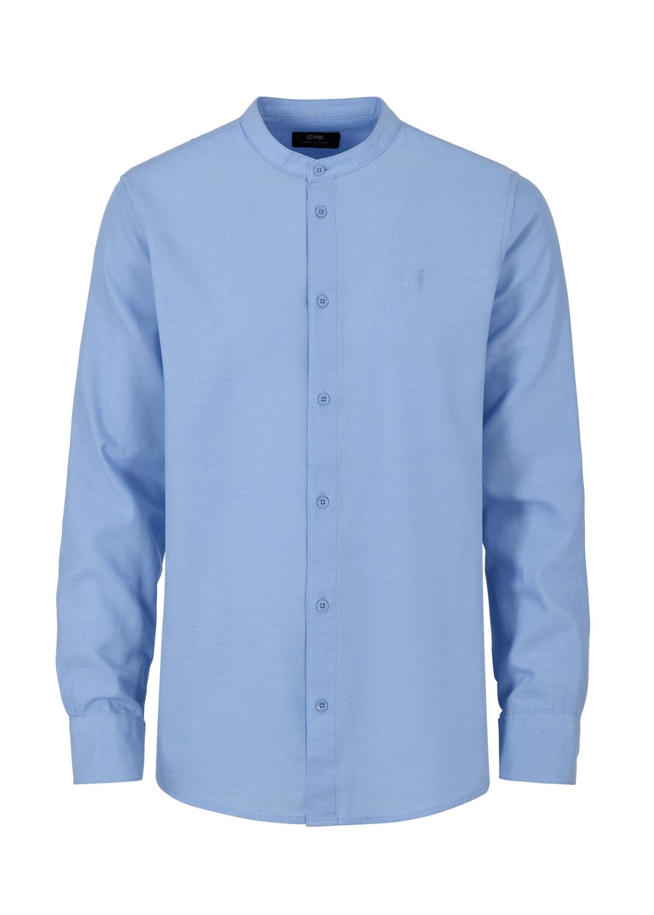 Men's blue collarless shirt KOSMT-0326-61(W24)-04