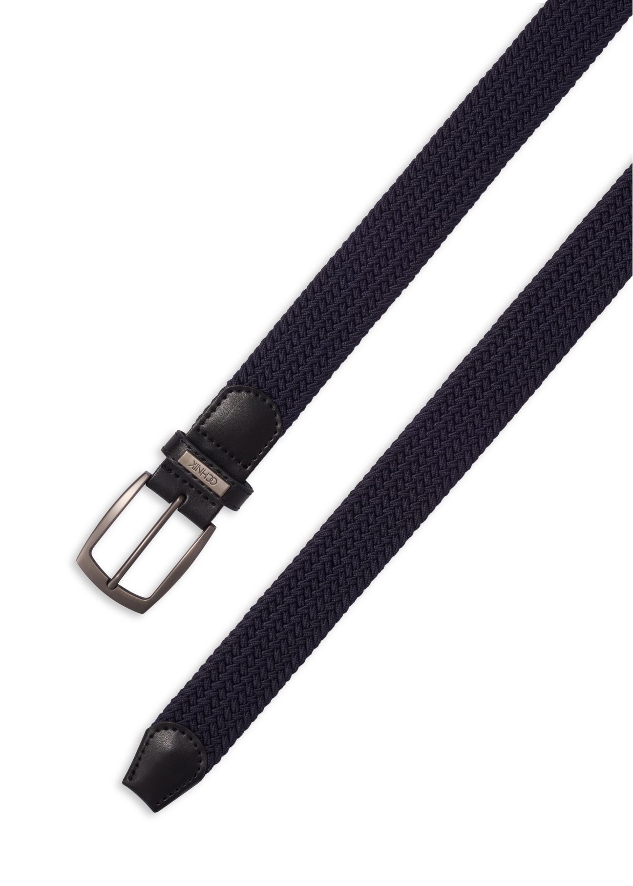 Navy blue braided men's belt PASMT-0004-7E(Z26), view of the product buckle on a white background.