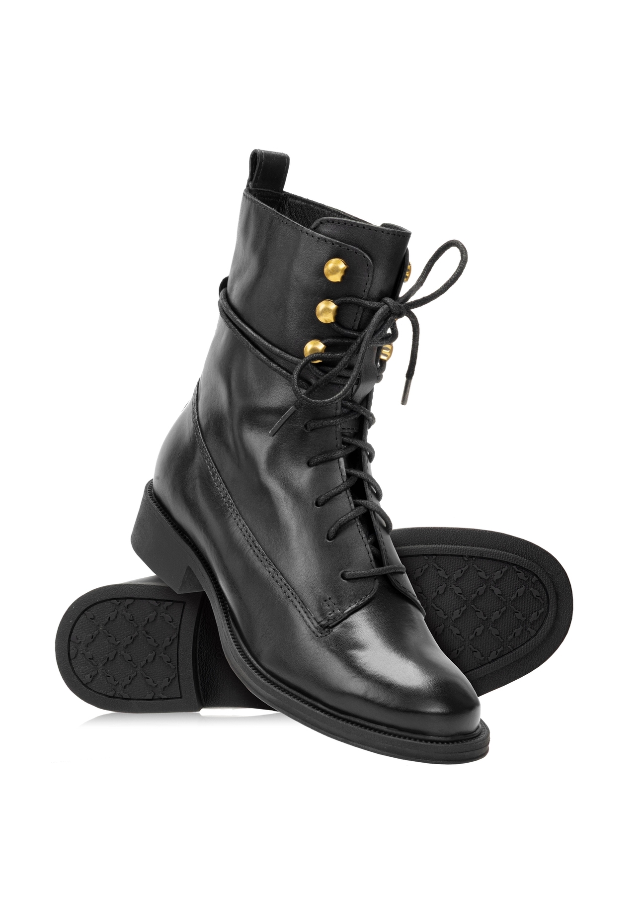 Black leather women's ankle boots BUTYD-1202-99(Z25)