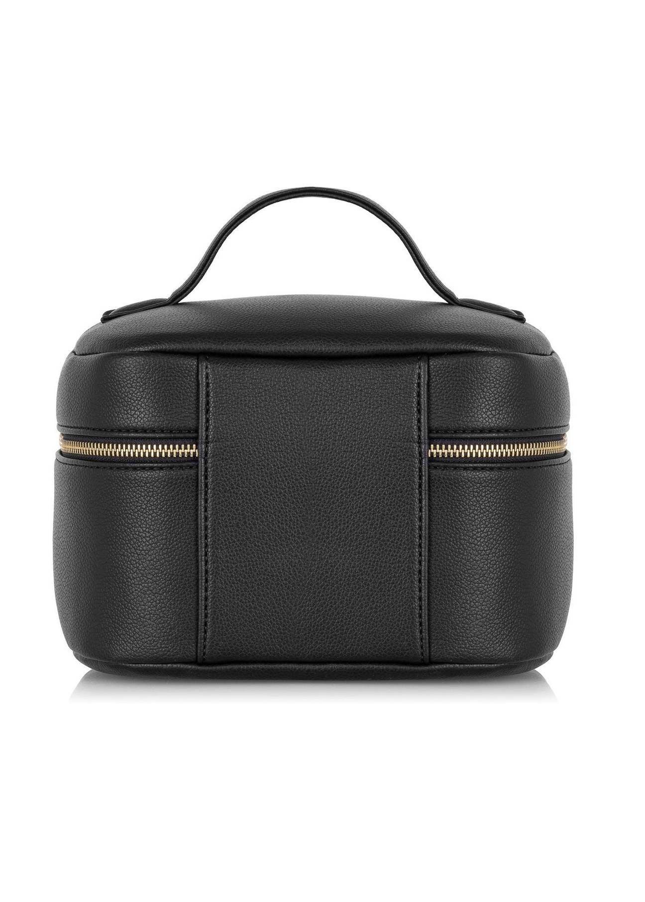 Black round women's cosmetic bag TOREC-0919B-99(Z25) - product view from the back on a white background.