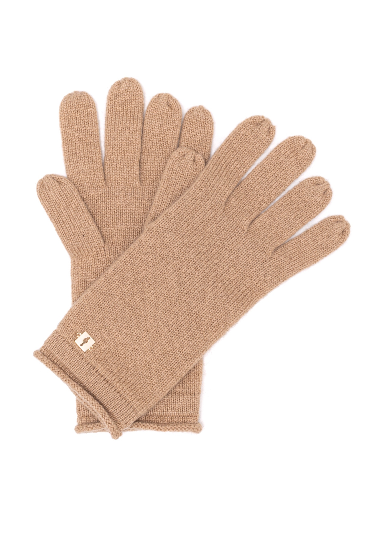 Beige cashmere women's gloves REKDT-0020-81(Z25), front product view on white background.