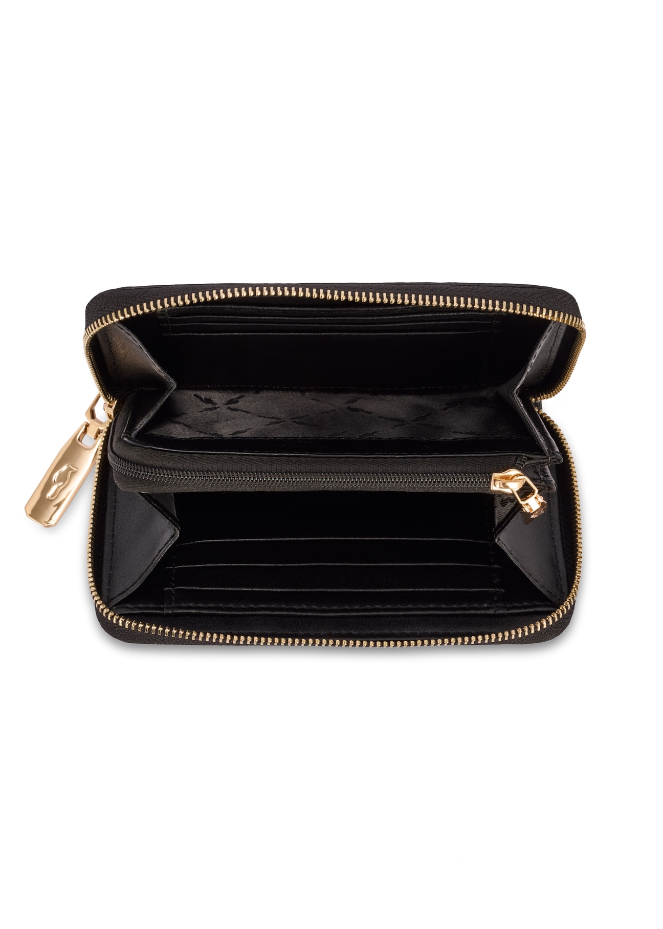 Black medium women's leather wallet PORES-0931A-99(Z25), product view inside on white background.