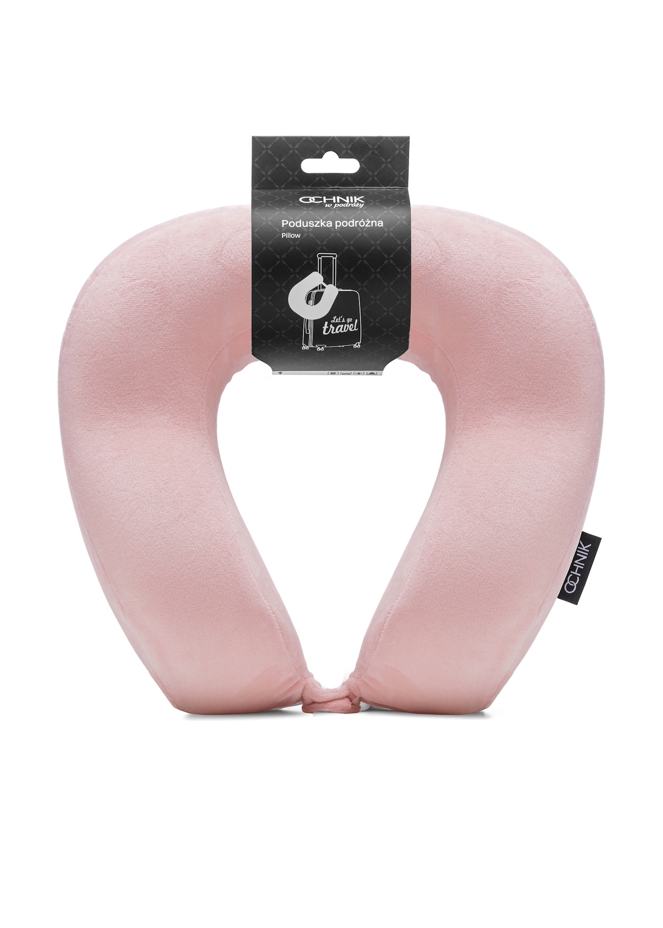 Pink travel pillow AW-014-0002-34(W25), front product view on white background.