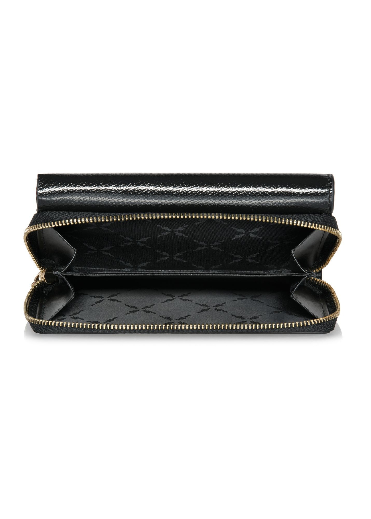 Black large women's leather wallet PORES-0930A-99(Z25) - product view from above on white background.