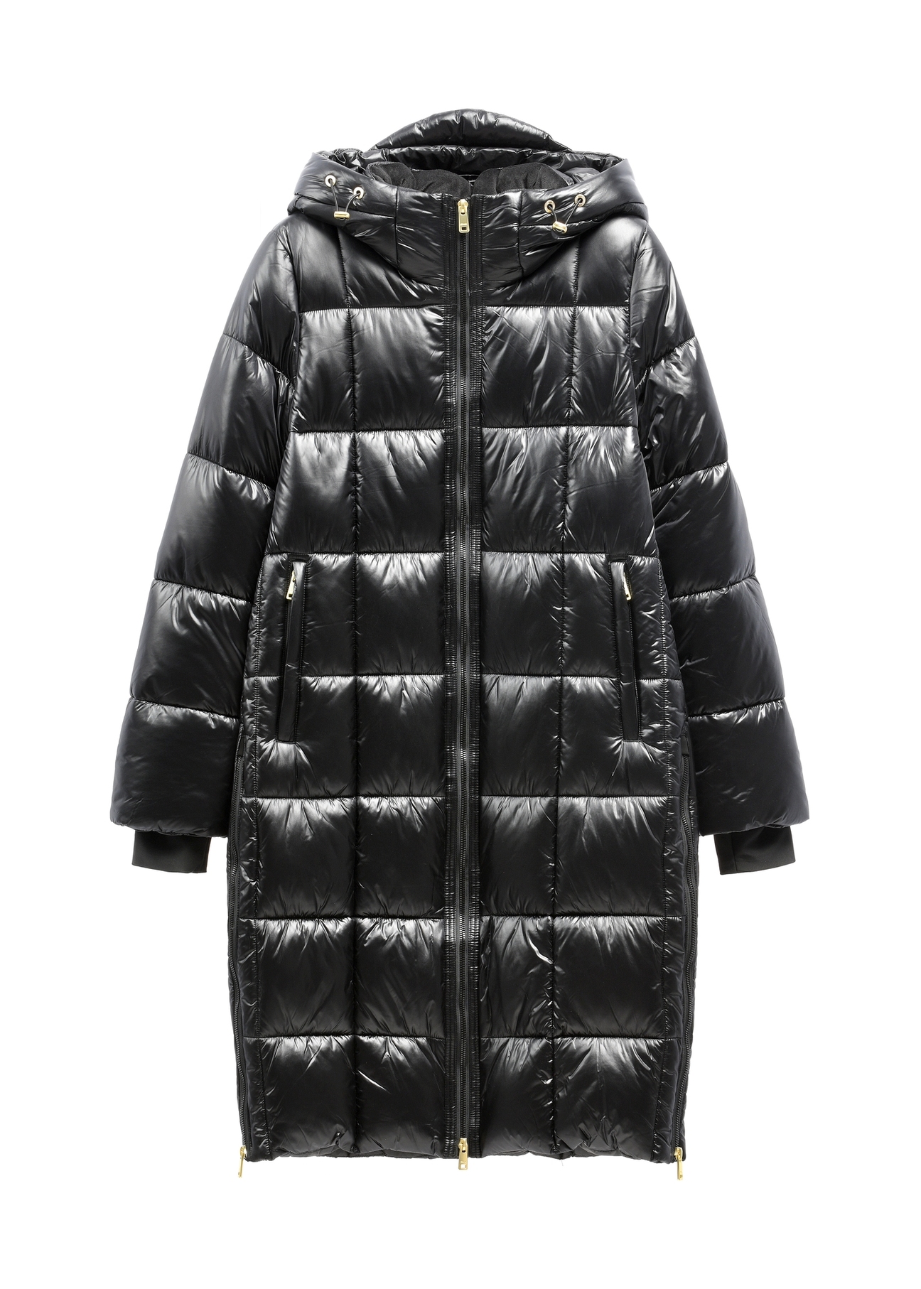 Black women's winter jacket KURDT-0677-99(Z26) - front product view, on white background.