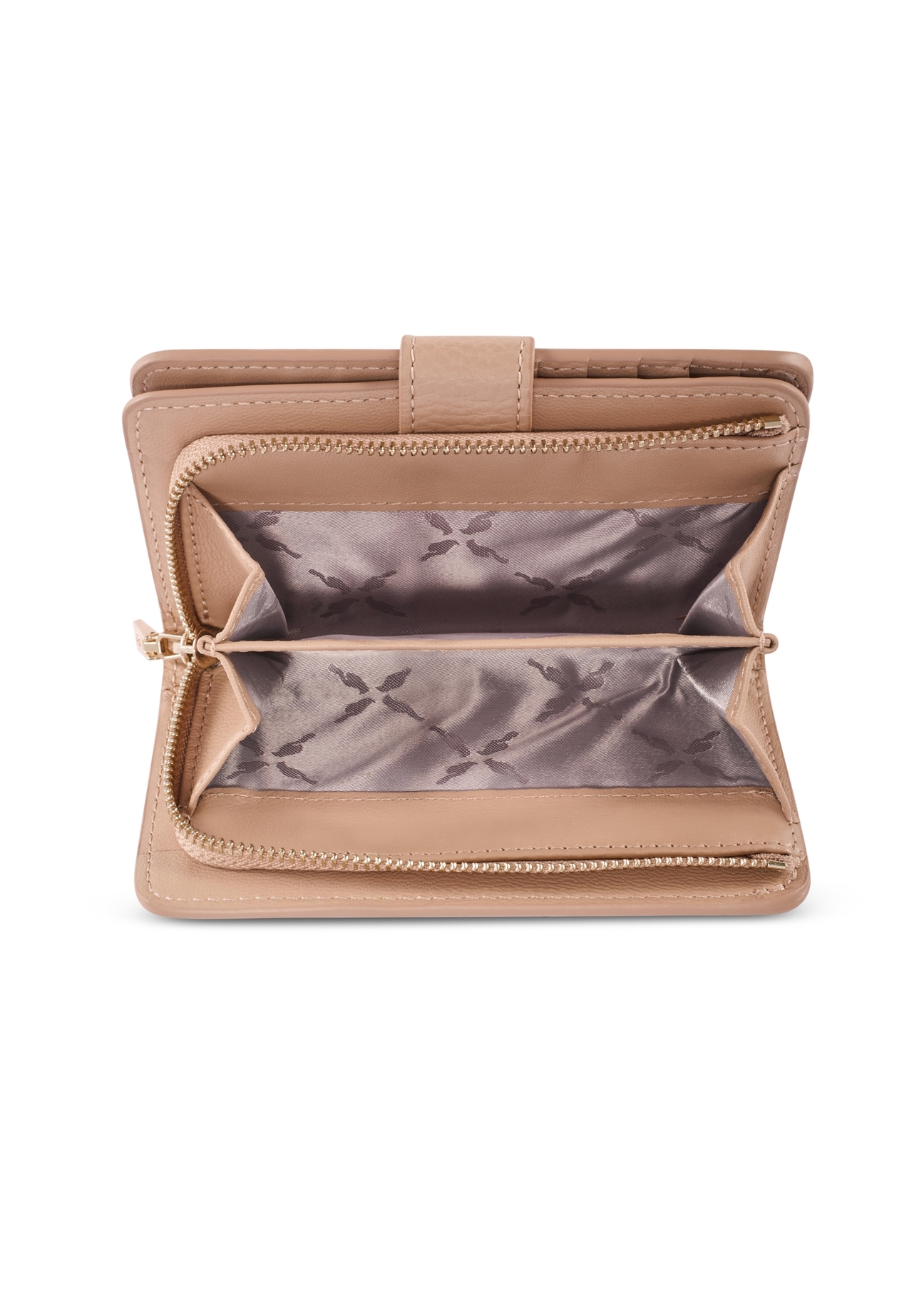 Medium beige leather women's wallet PORES-0896R-1B(W26), product view from above on white background.