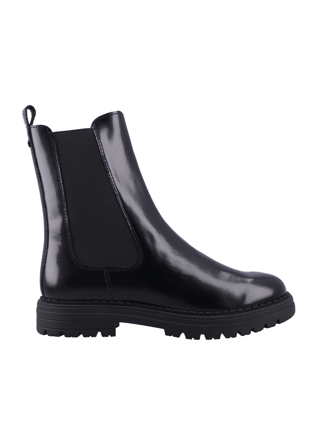 Women's black leather Chelsea boots BUTYD-1010-9F(Z26), side view of the product on a white background.