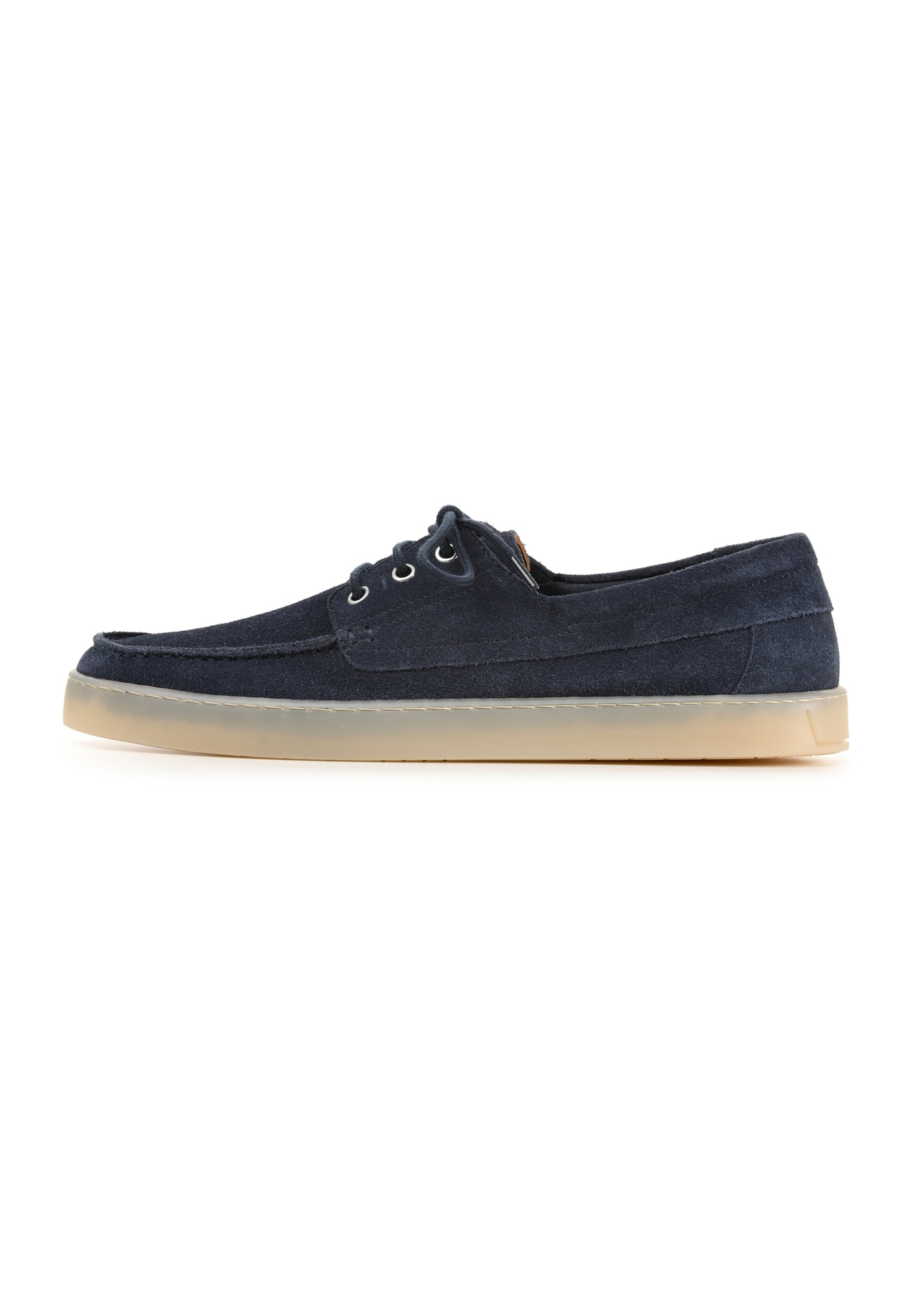 Navy blue men's leather shoes BUTYM-0533-7E(W26), side product view on white background.