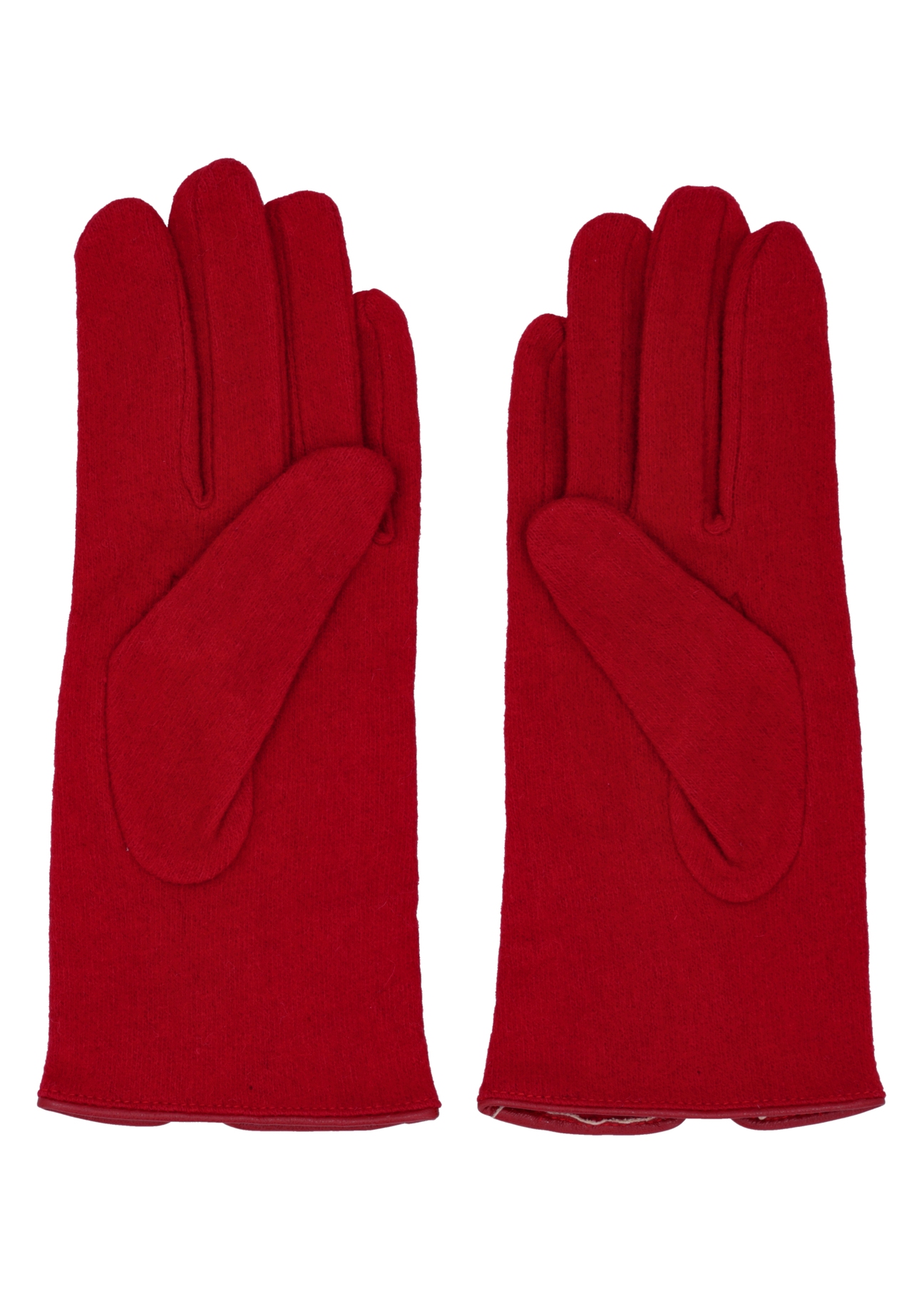Dark red women's wool gloves REKDT-0027A-4C(Z26), product view from the back on a white background.