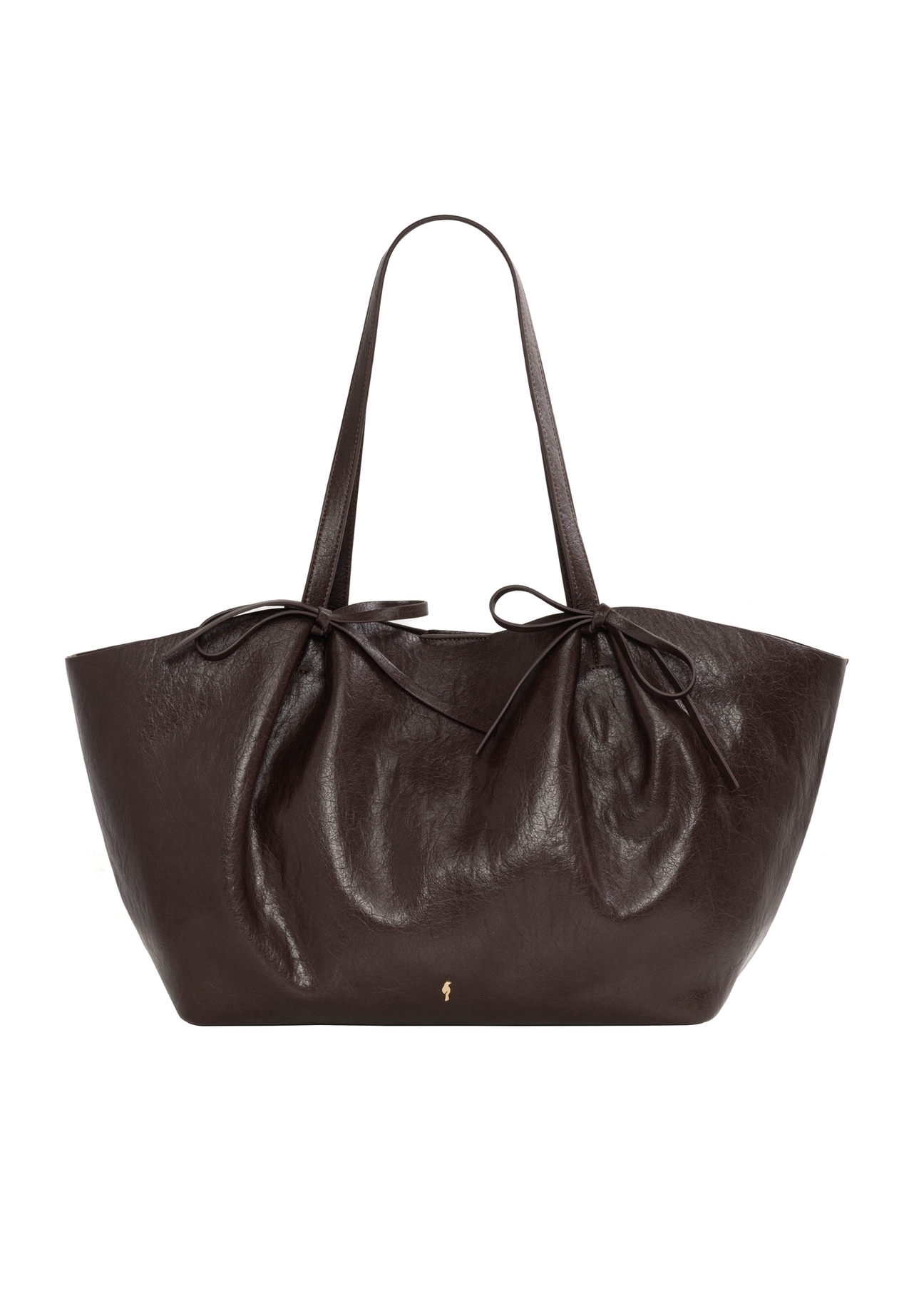 Brown shopper bag with bows TOREC-1378-1H(Z26), front product view on white background.