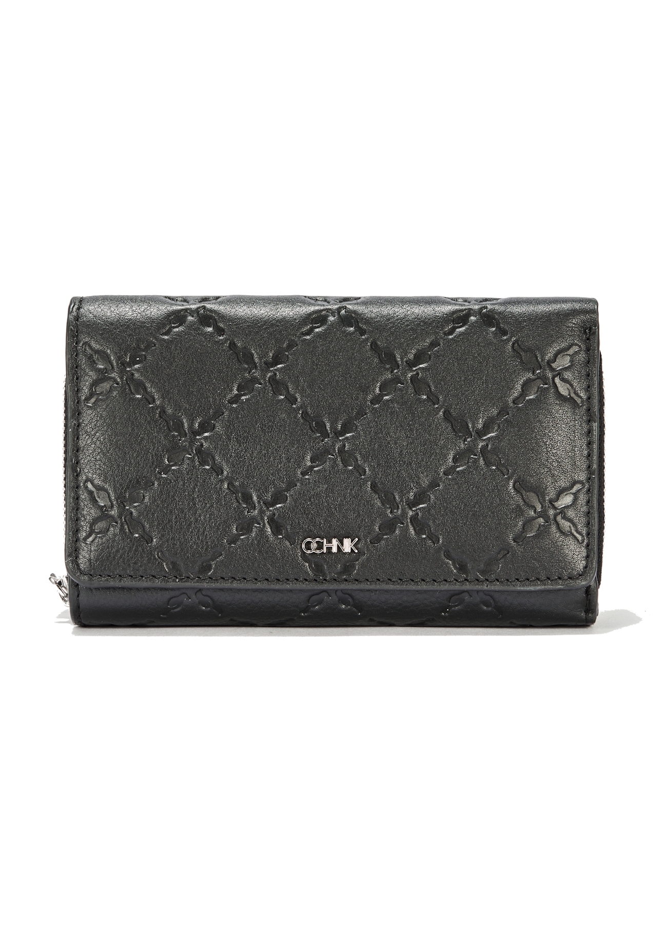 Black leather women's wallet with monogram PORES-0882A-99(W25)