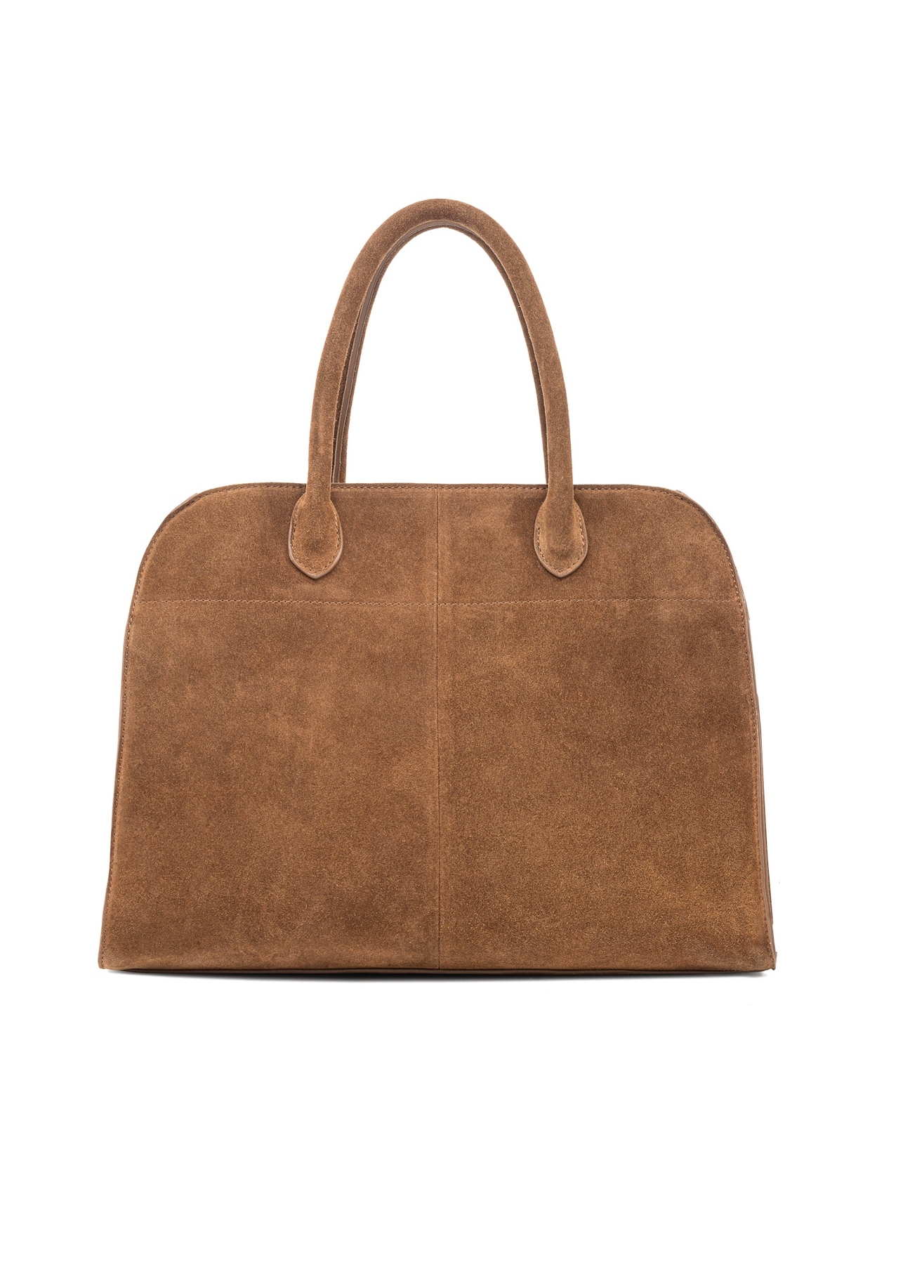 Cognac suede handbag TORES-1191-88(Z25), back view of the product on a white background.