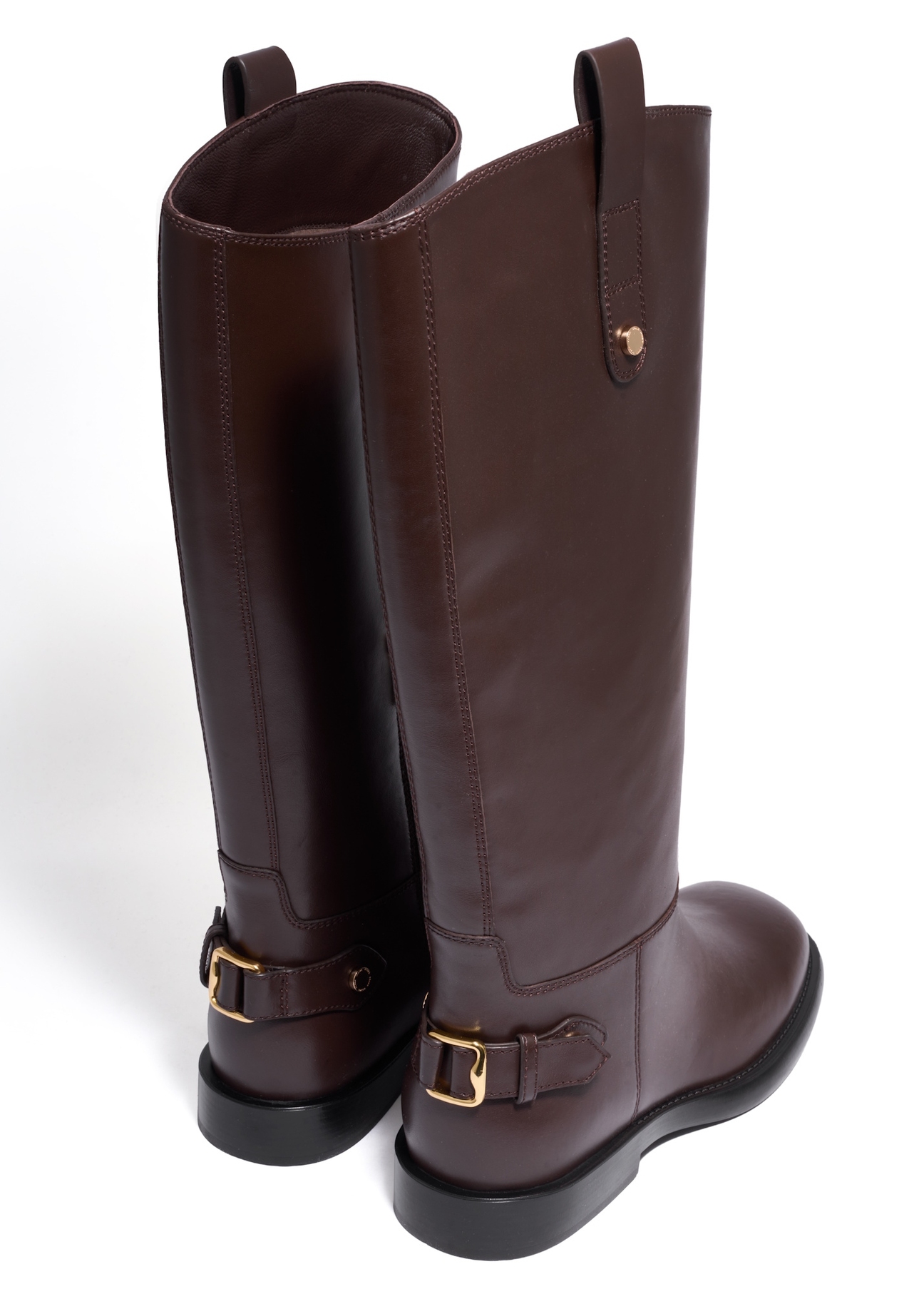 Women's dark brown leather boots BUTYD-1333-1I(Z26) – rear view of the product on a white background.