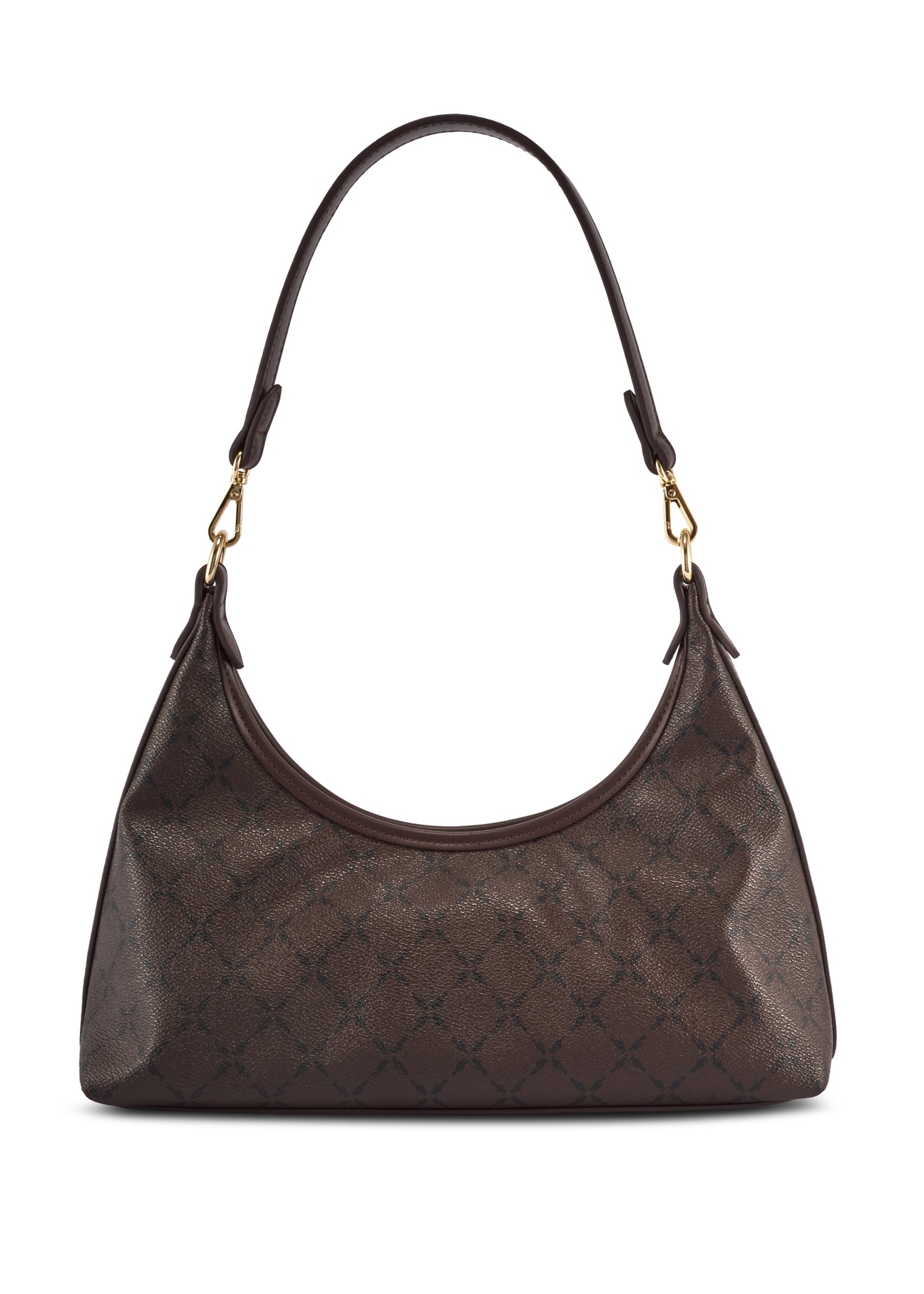 Brown women's handbag with monogram TOREC-1301-1P(Z26), product view from the back on a white background.