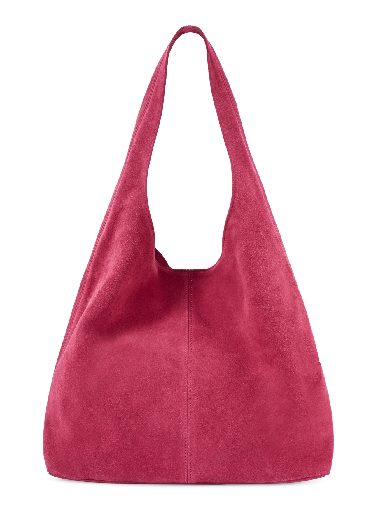 Women's fuchsia suede shopper bag TORES-1177-5E(W26), back view of the product on a white background.