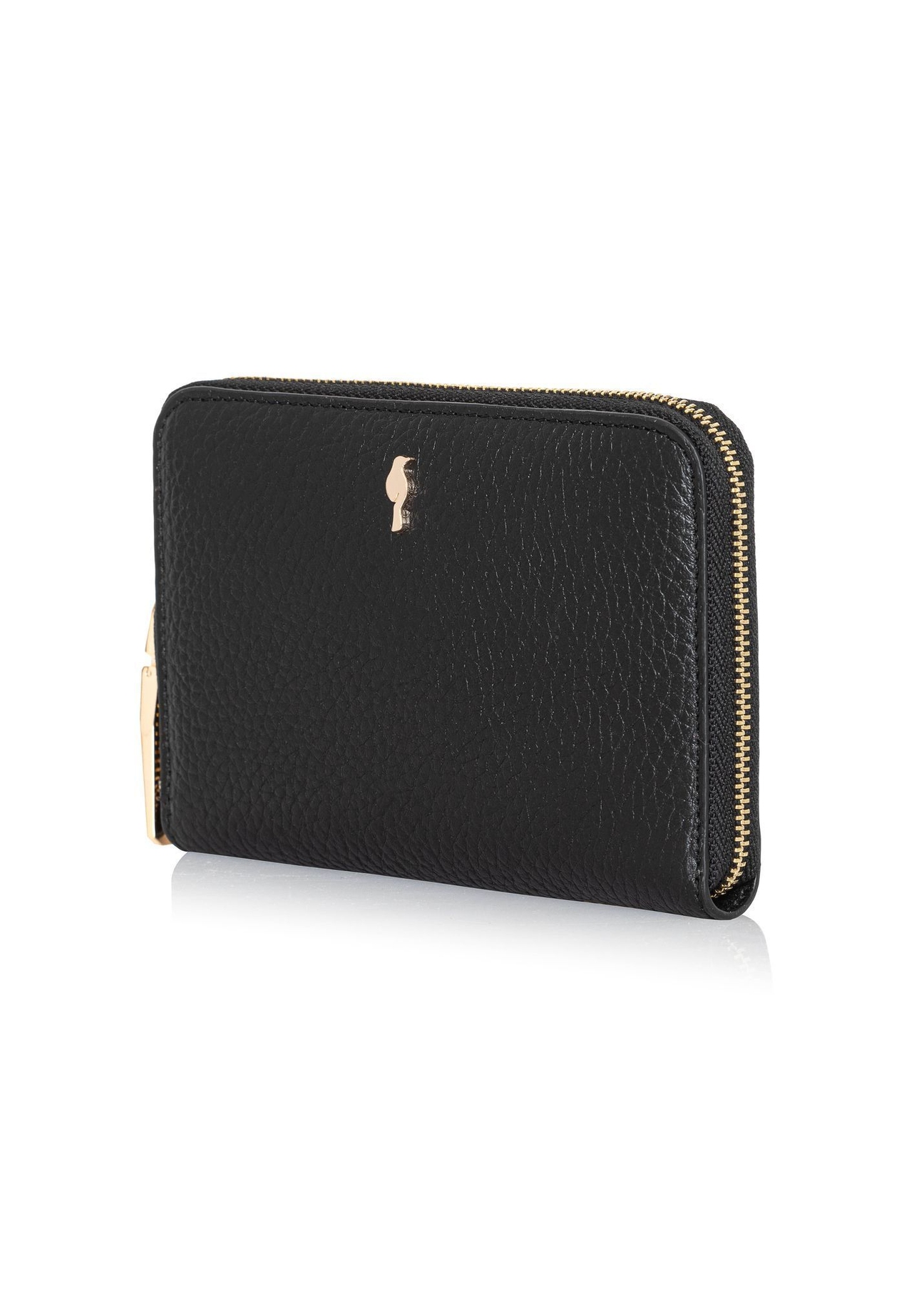 Black leather medium women's wallet PORES-0898R-9I(W26), diagonal product view on white background.