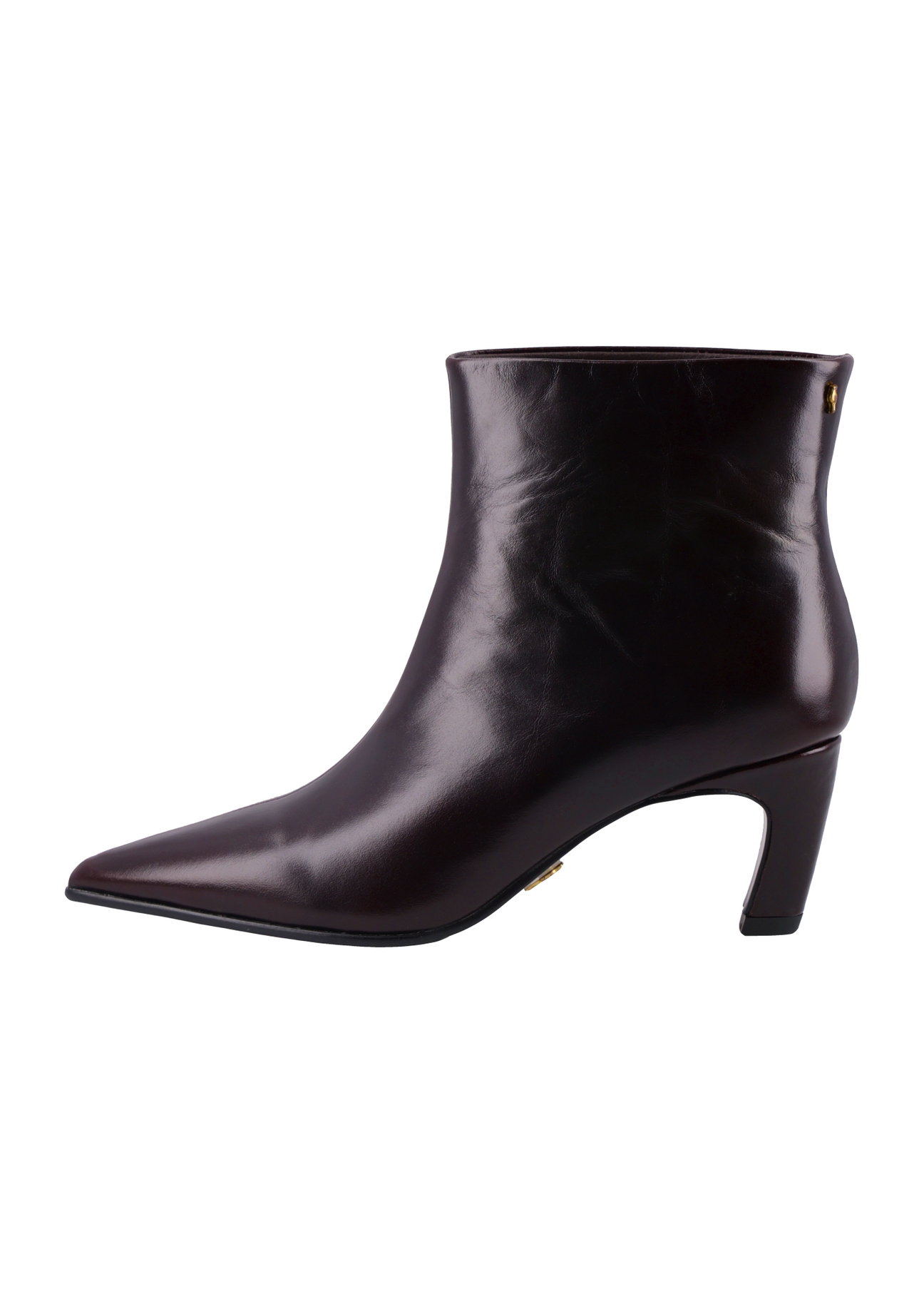 Women's leather ankle boots in burgundy color BUTYD-1338-4E(Z26) - side view of the product, on a white background.