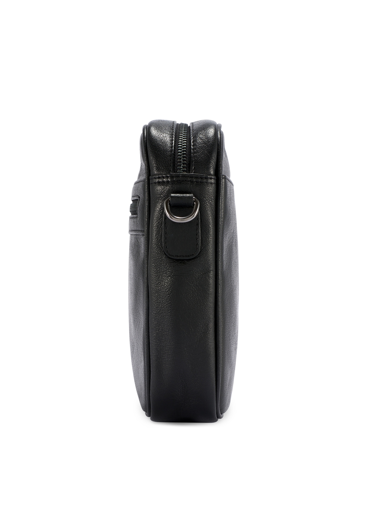 Black leather men's bag TORMS-0491-99(W26), product view from the side on a white background.