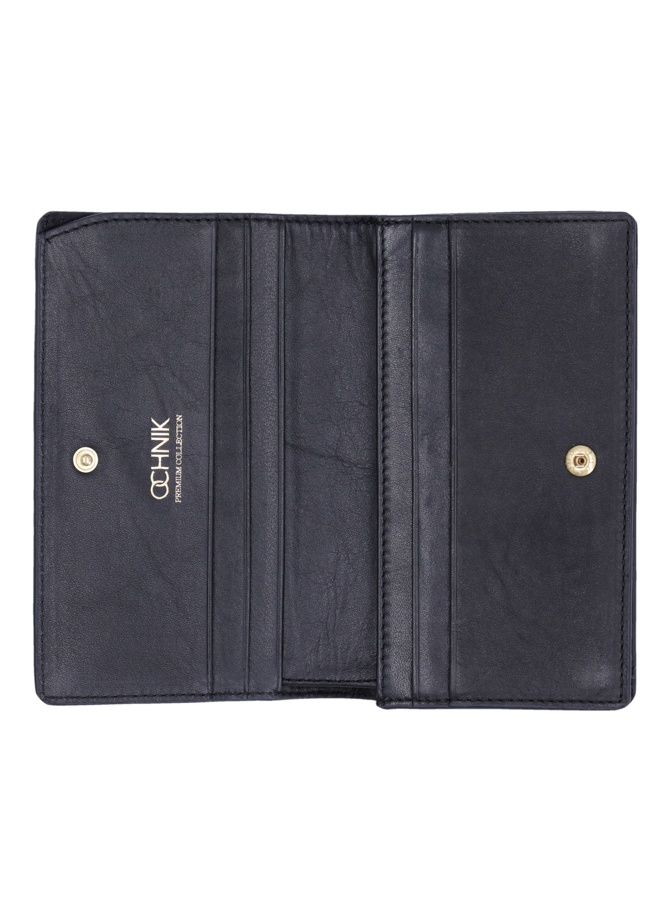 Black large leather women's wallet PORES-1011-99(Z26) - product view from above, on a white background.