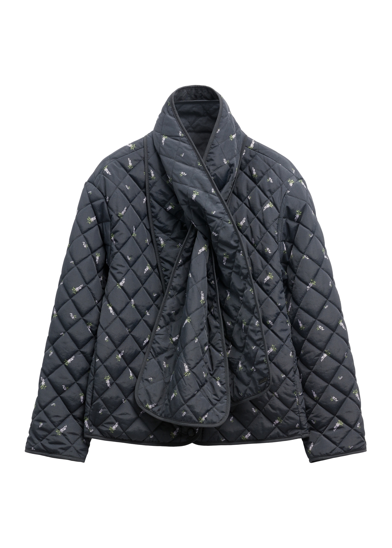 Women's reversible jacket with lilac pattern KURDT-0710-99(Z26) - front product view, on white background.