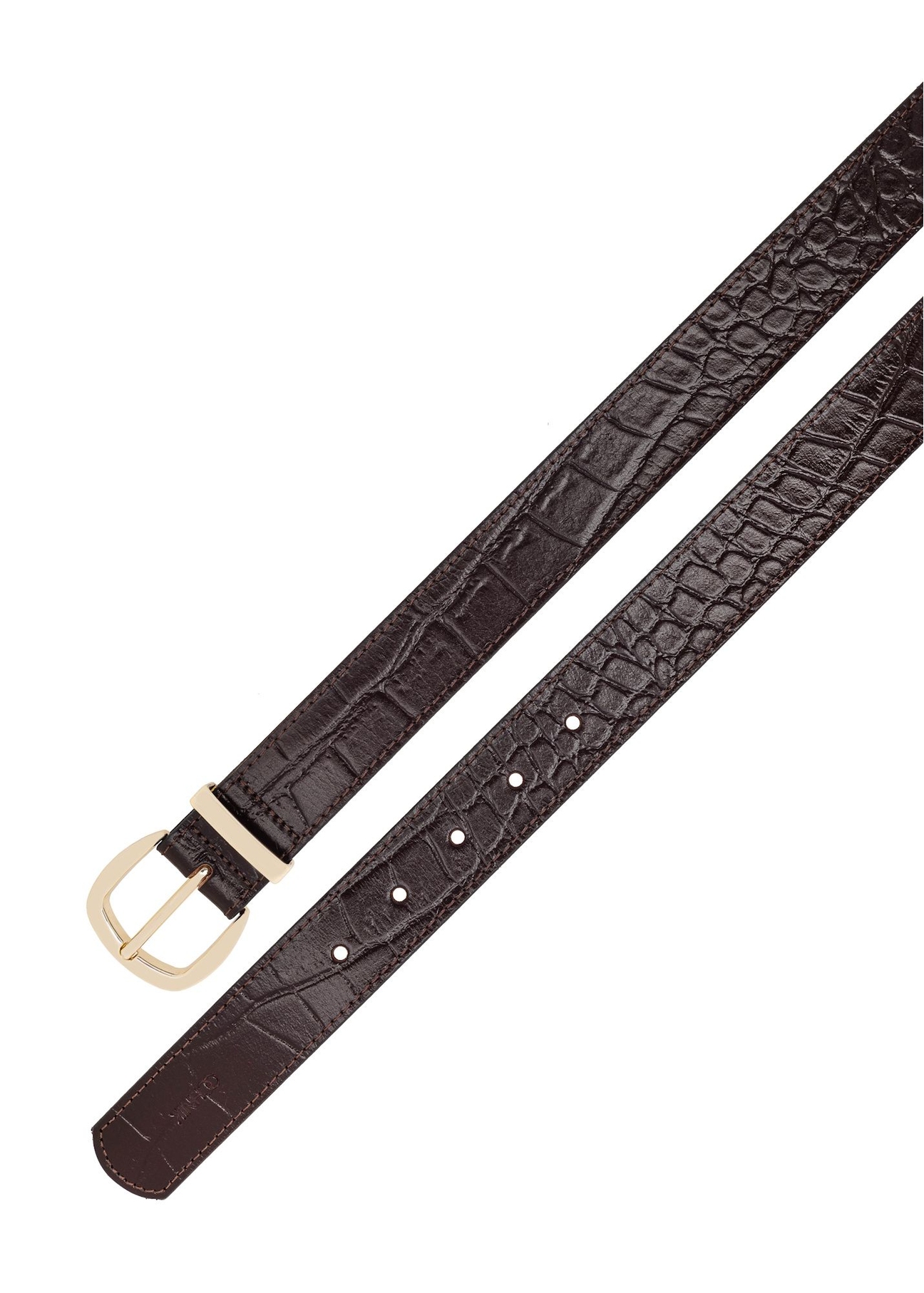 Brown croco leather women's belt PASDS-0322-1I(W26), top view of the product on a white background.