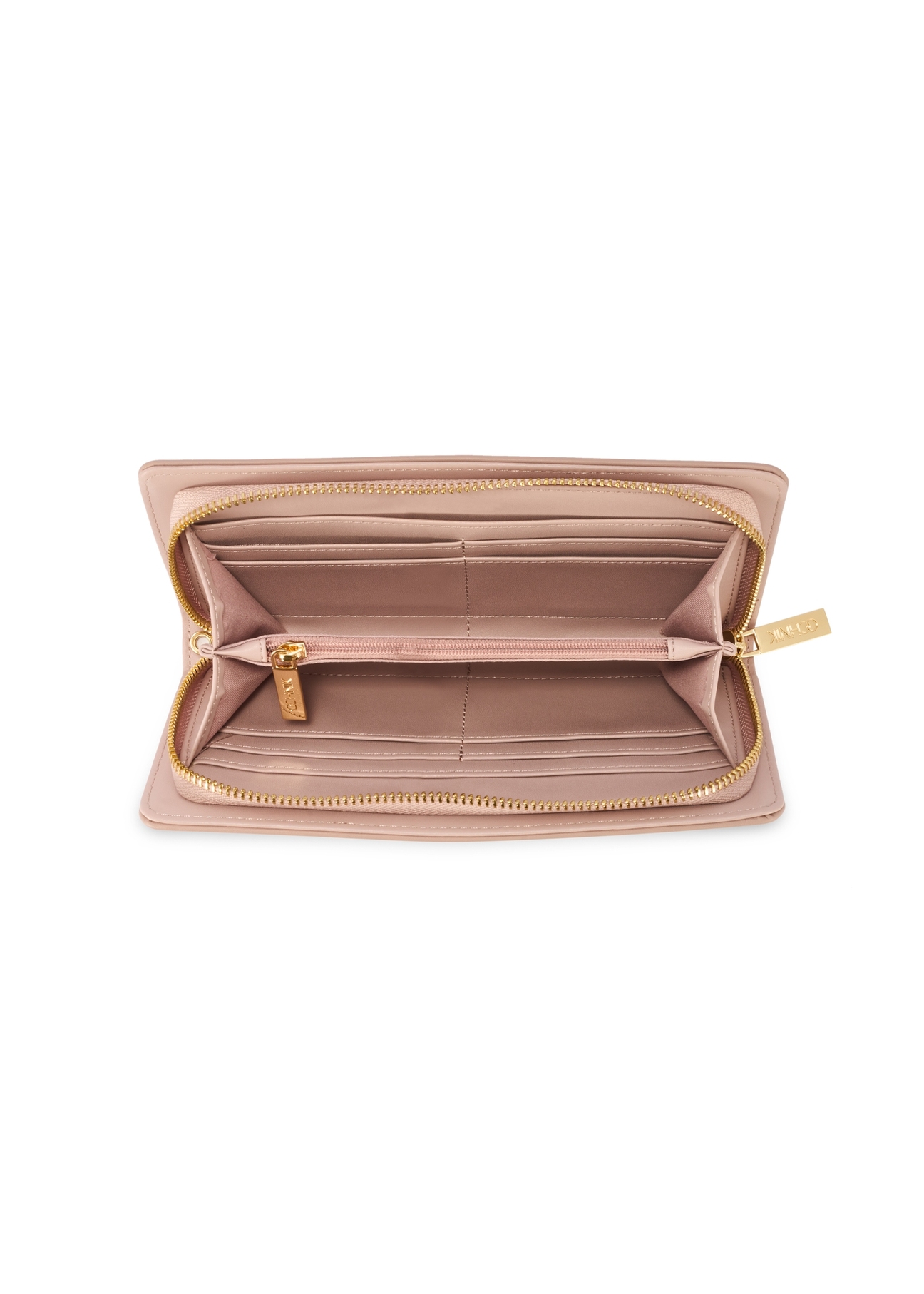 Pink large wallet with decorative handle POREC-0417-31(Z25)), product view from the inside on a white background.