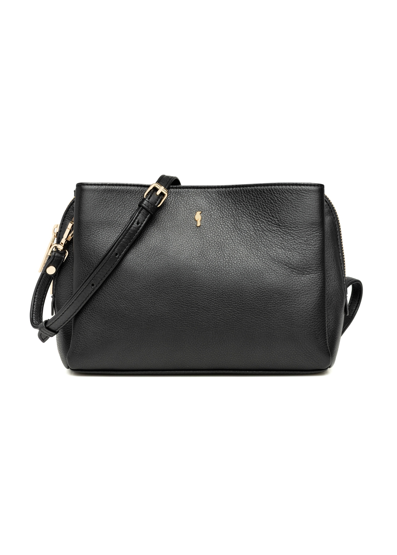 Black leather women's shoulder bag TORES-1244-99(W26), product view from the front on a white background.