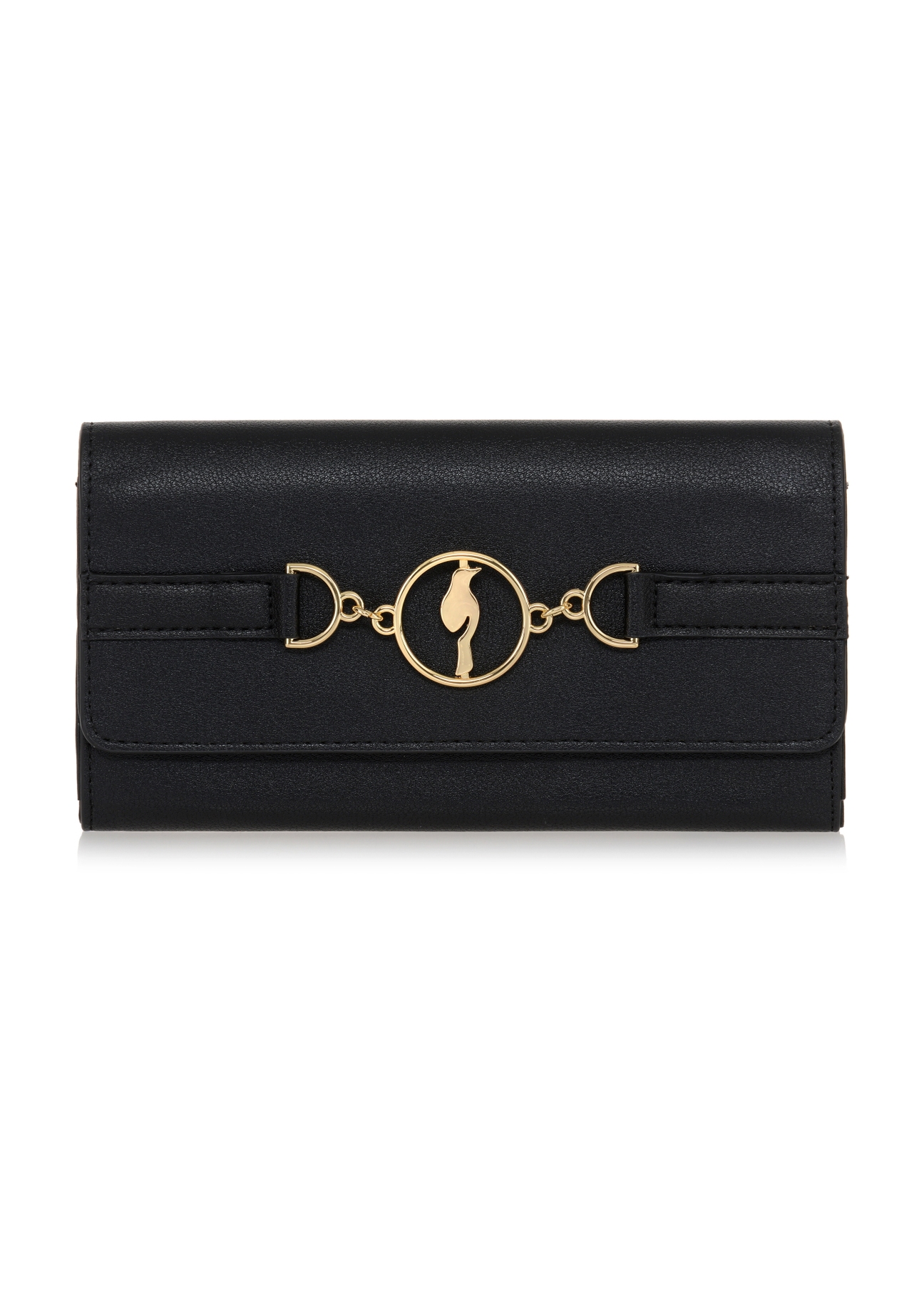 Large black women's wallet with decorative strap POREC-0357-99(Z23)-01