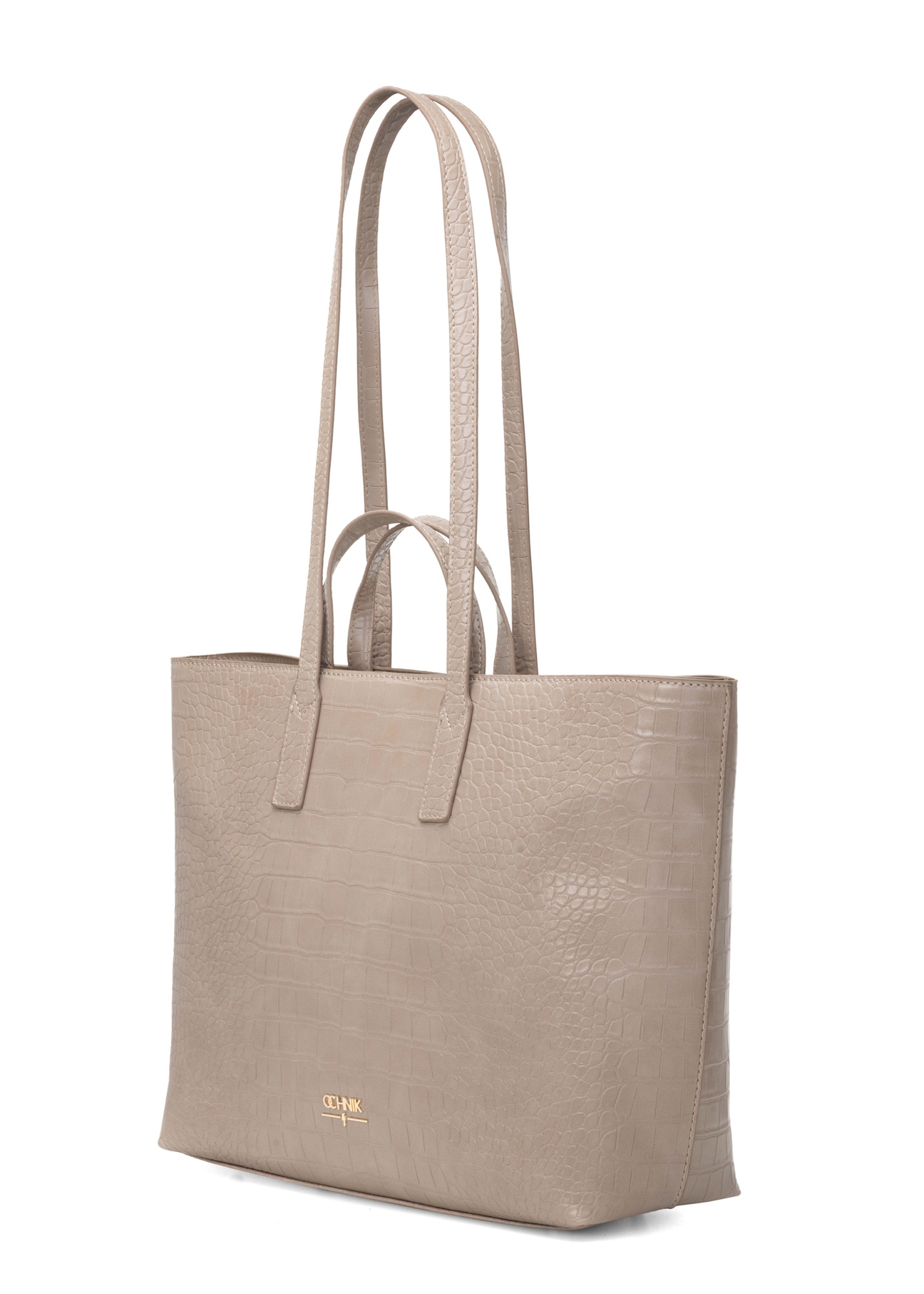 Beige women's shopper handbag TOREC-1204-1D(W26), diagonal product view on a white background.