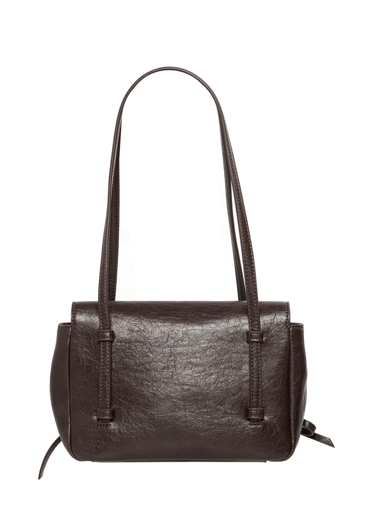 Small brown women's handbag with bows TOREC-1379-1H(Z26), back view of the product on a white background.