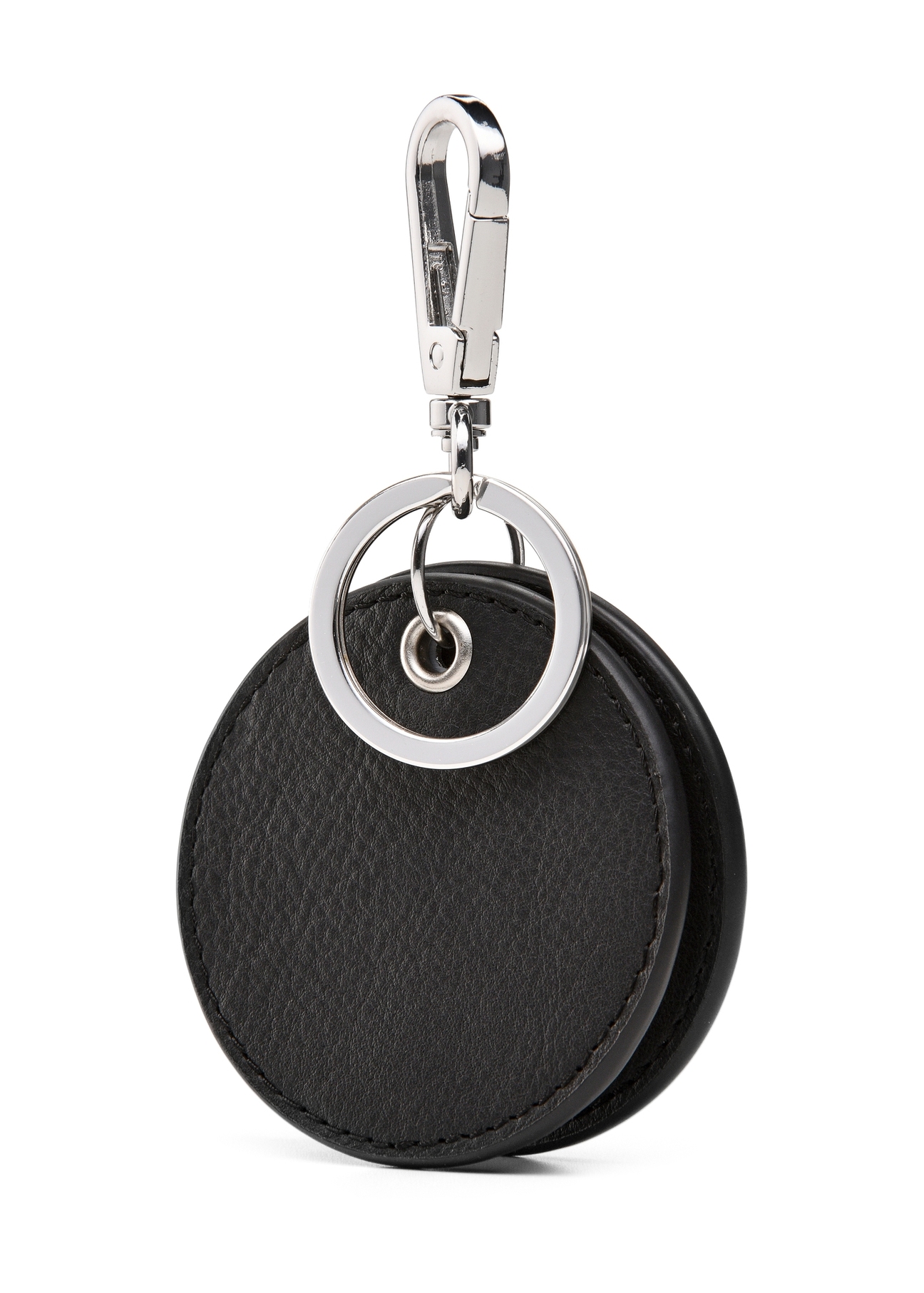 Black keychain with mirror BRELOK-0216-99(Z25), product view from the back on a white background.