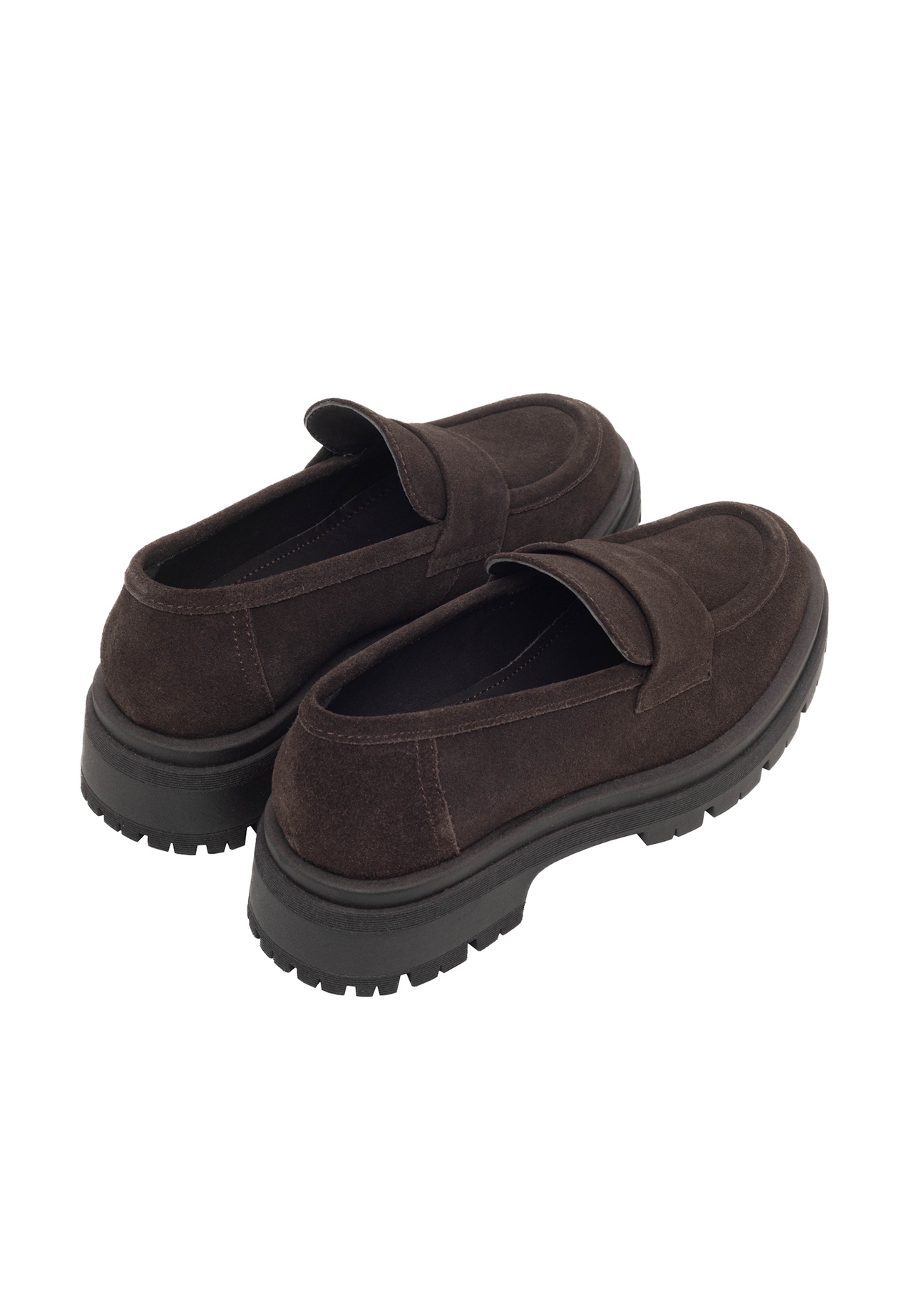 Dark brown suede women's moccasins BUTYD-1187-1I(Z26), product view from above on white background.