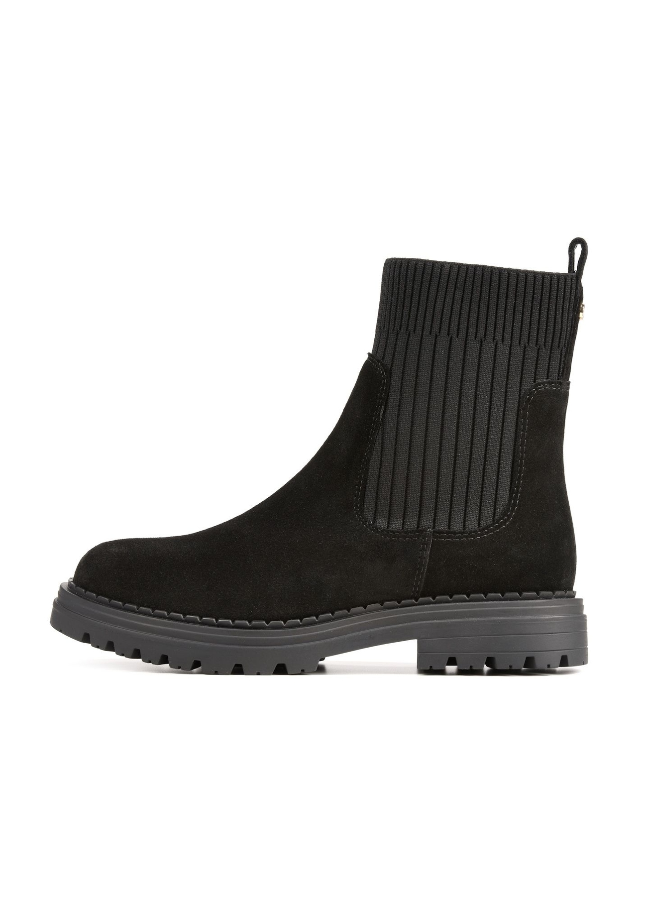 Women's black suede Chelsea boots BUTYD-1194-9E(Z26), side view of the product on a white background.