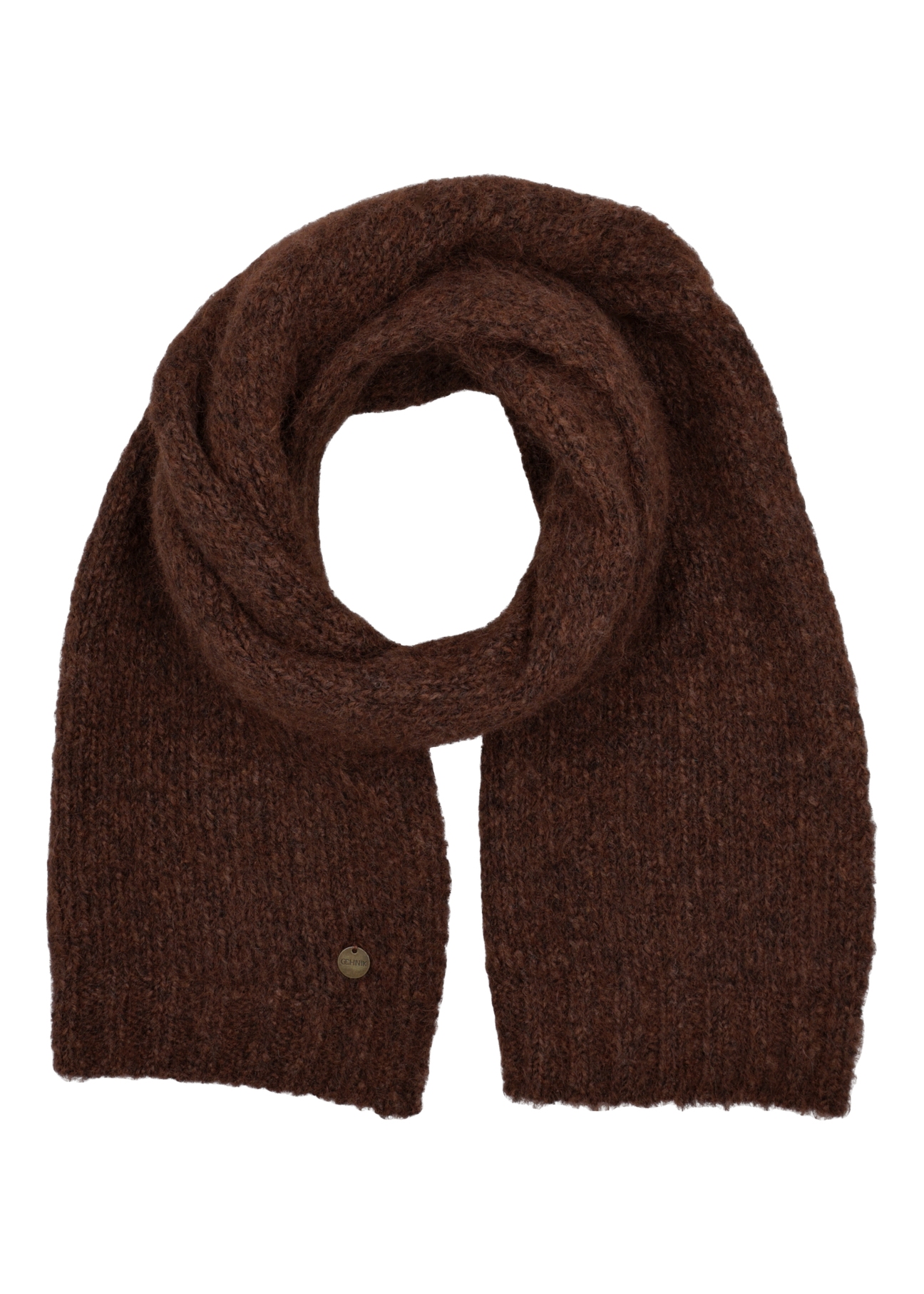 Brown women's scarf with wool SZADT-0227-1I(Z26), front product view on white background.