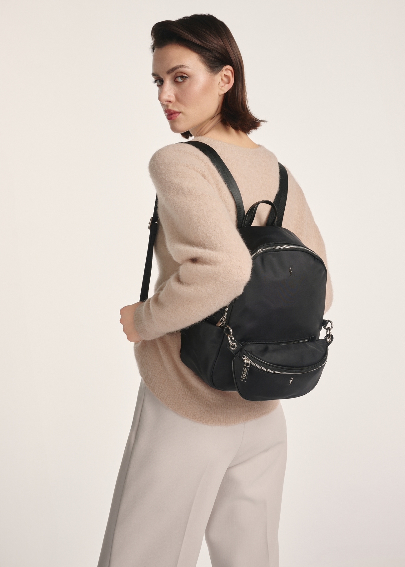 Black medium women's backpack with a waist bag TOREN-0327-99(Z25)
