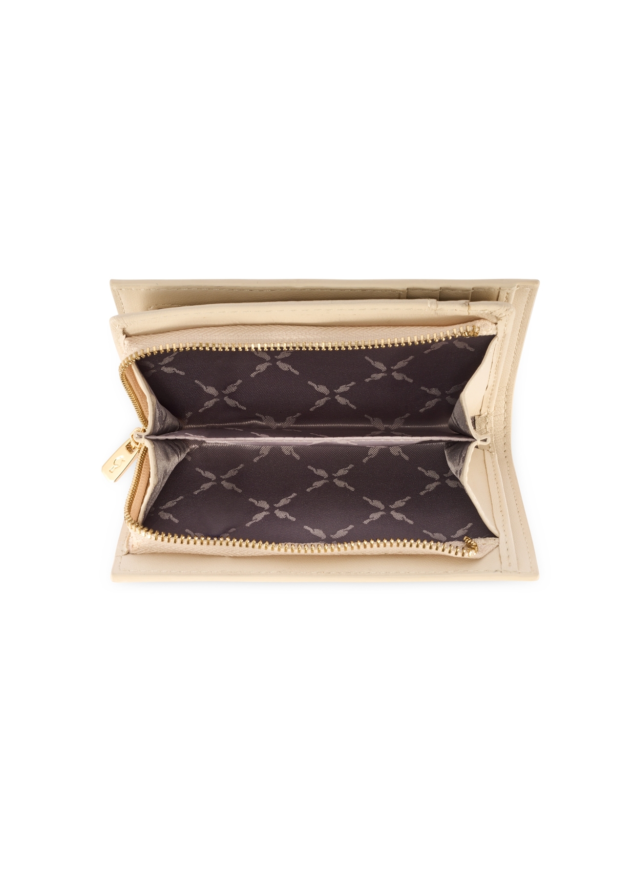 Cream leather women's wallet PORES-0980R-0B(W26), product view inside on white background.