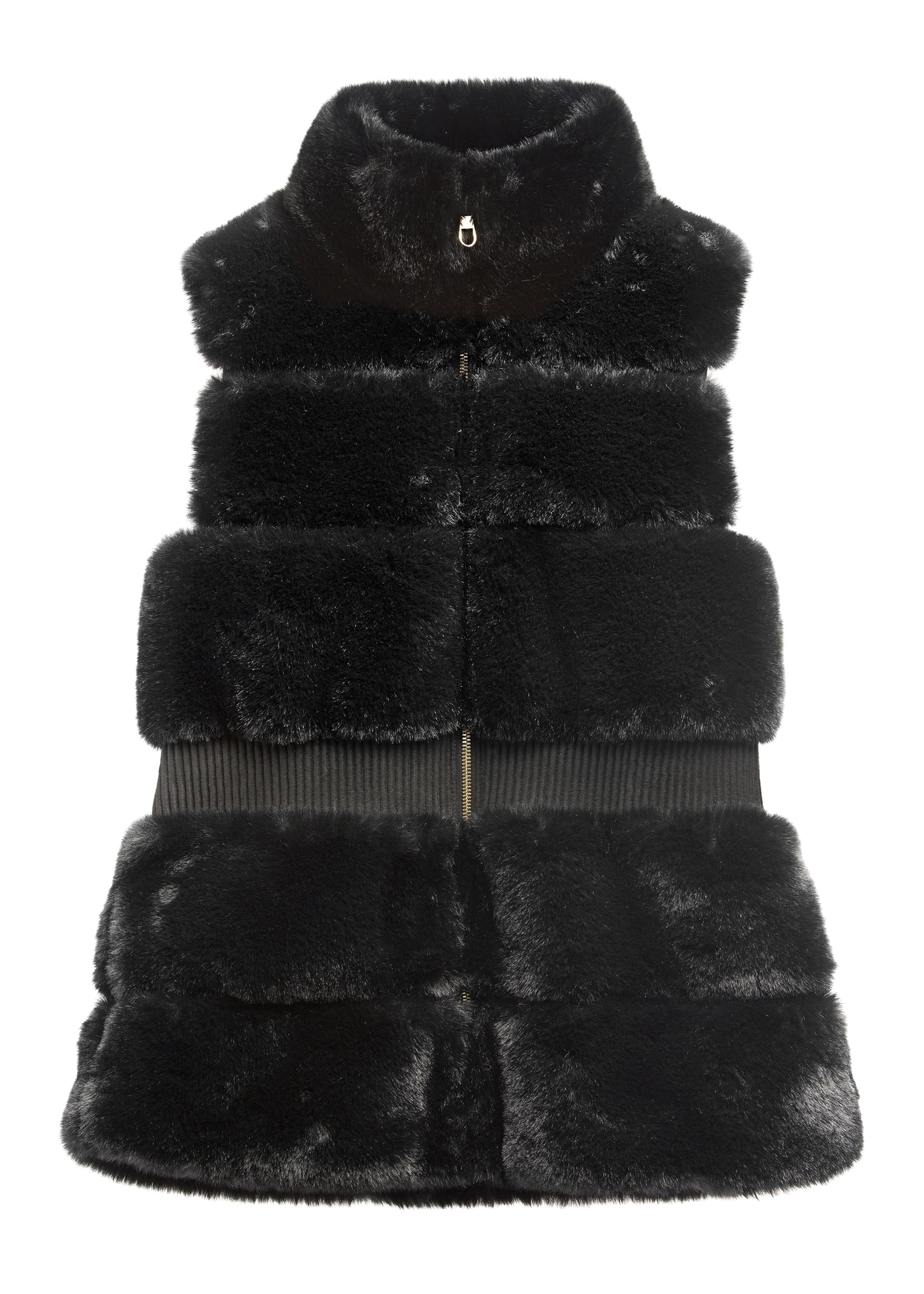 Women's black fur vest KAMDP-0006-99(Z25), front product view on white background.