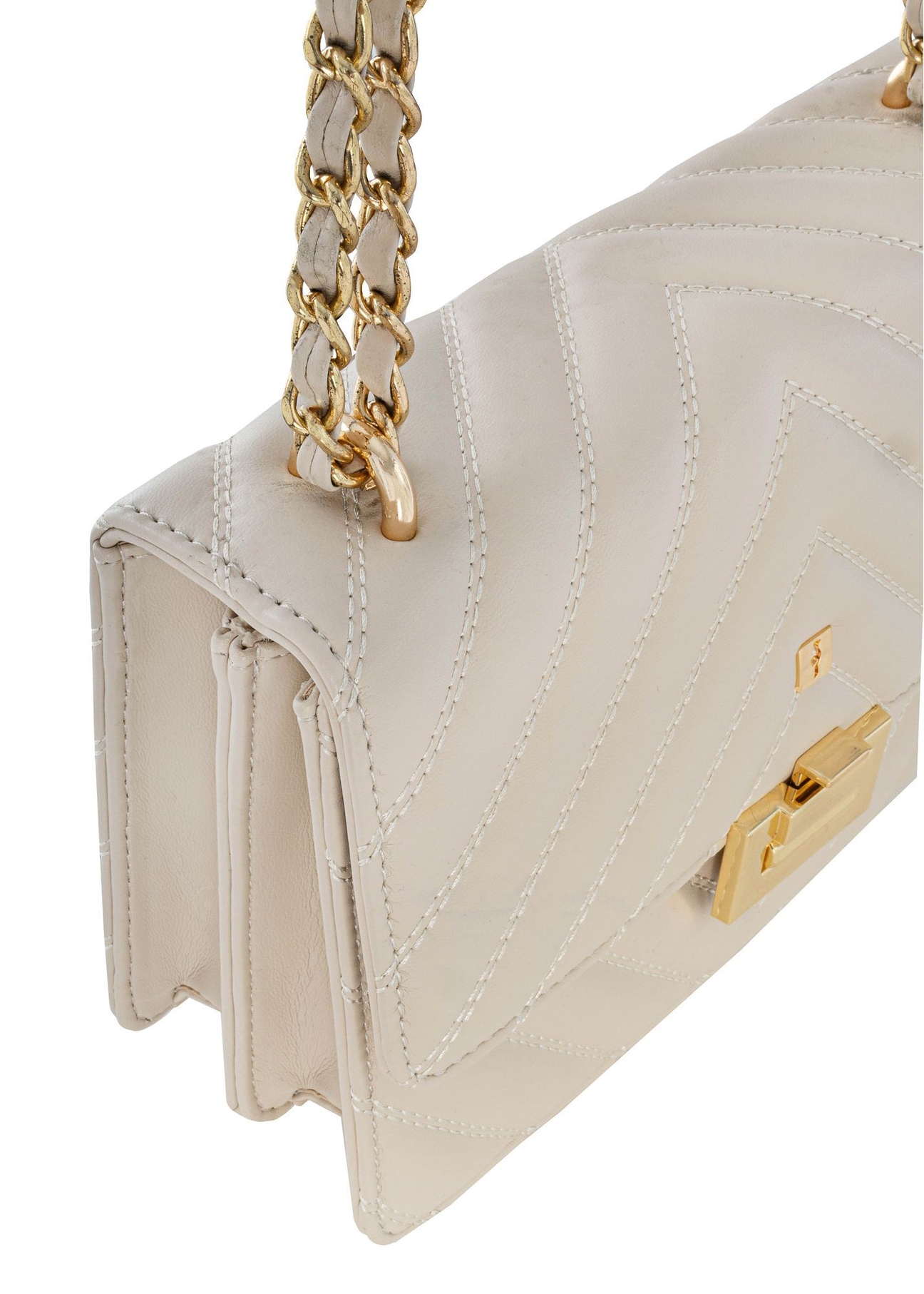 Cream quilted women's handbag TOREC-0528D-12(Z25), close-up of the product detail on a white background.