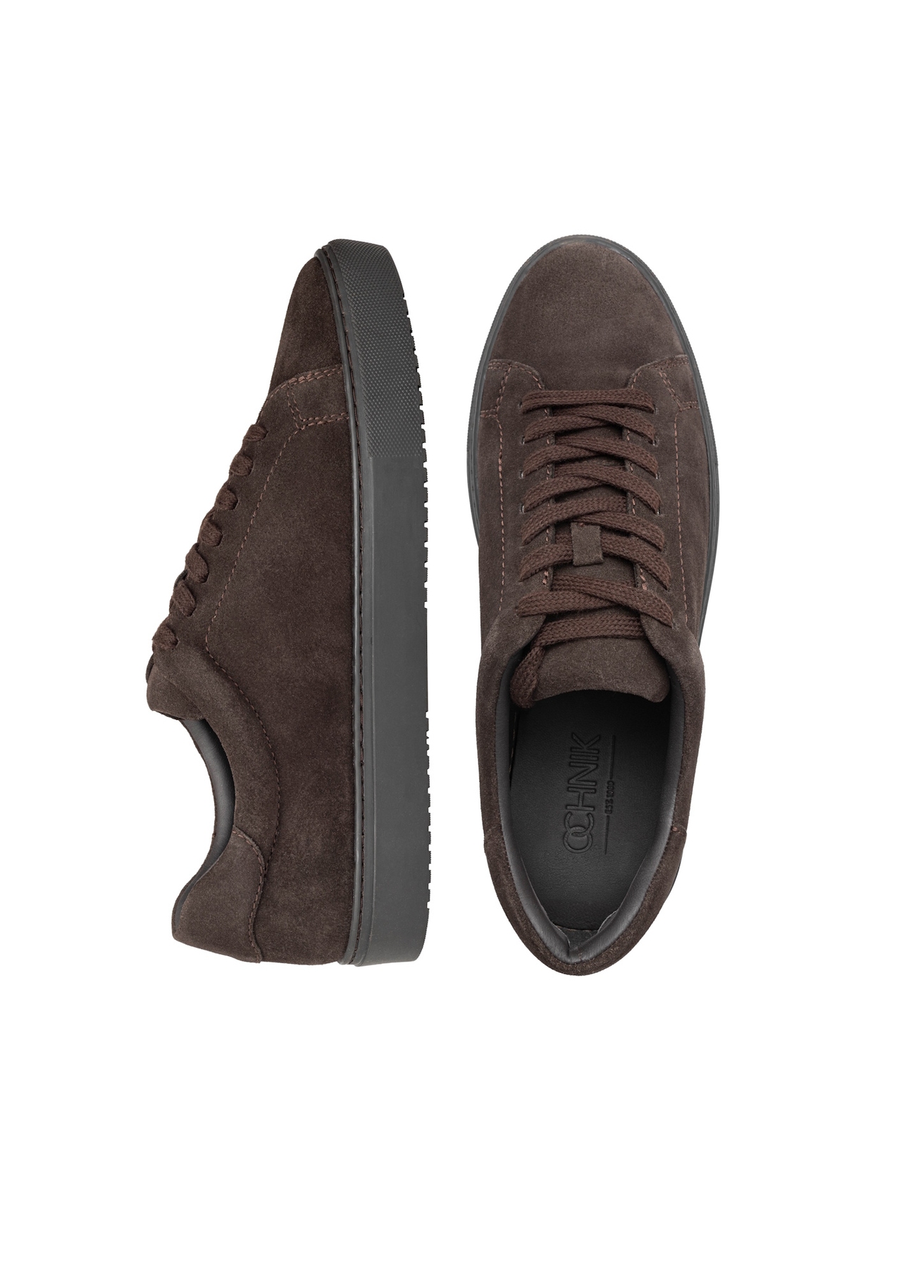 Dark brown leather sports shoes BUTYM-0503A-1I(W26), product view from above on white background.
